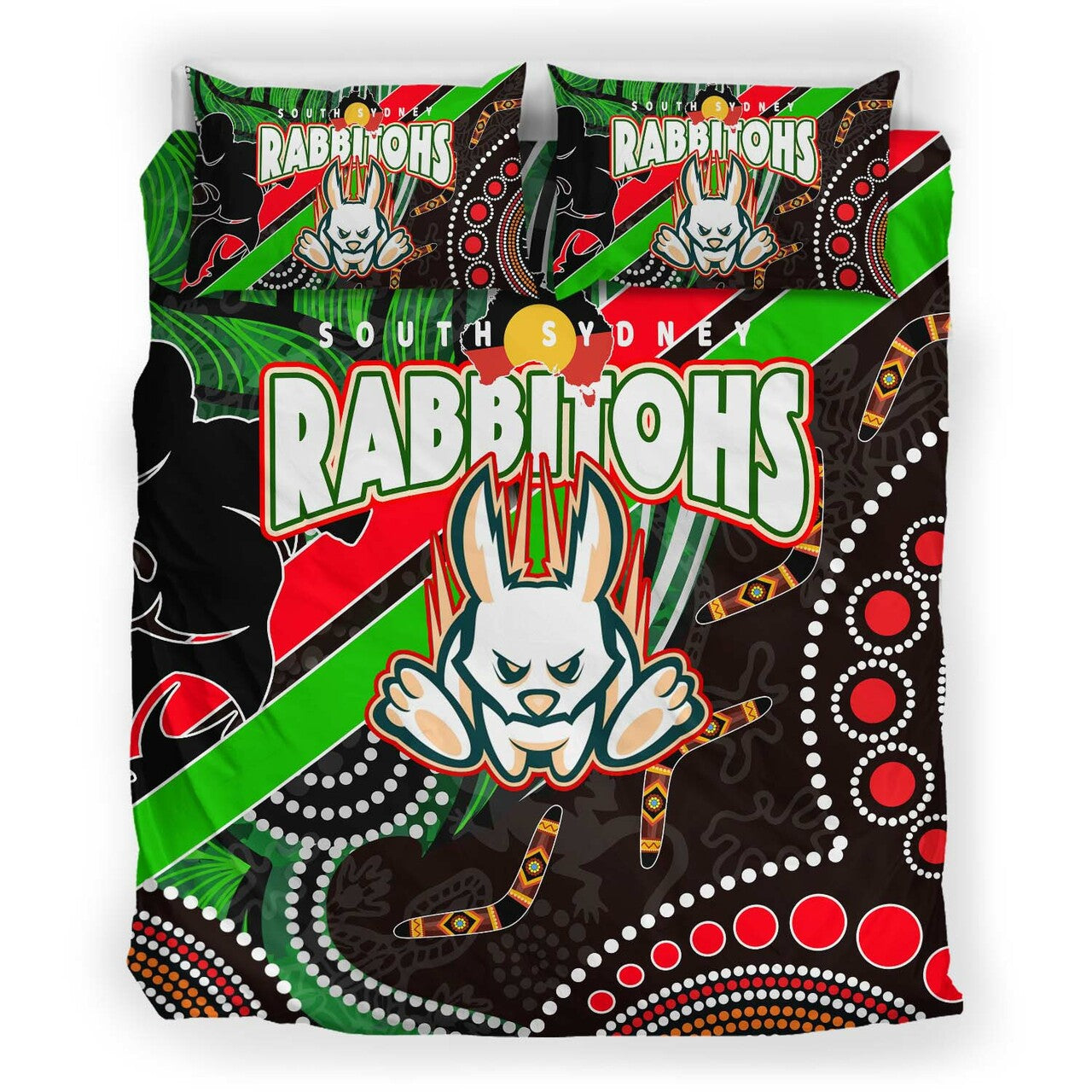 rabbitohs-rugby-anzac-aboriginal-bedding-set-rabbitohs-remembrance-day-with-poppy-flower-bedding-set