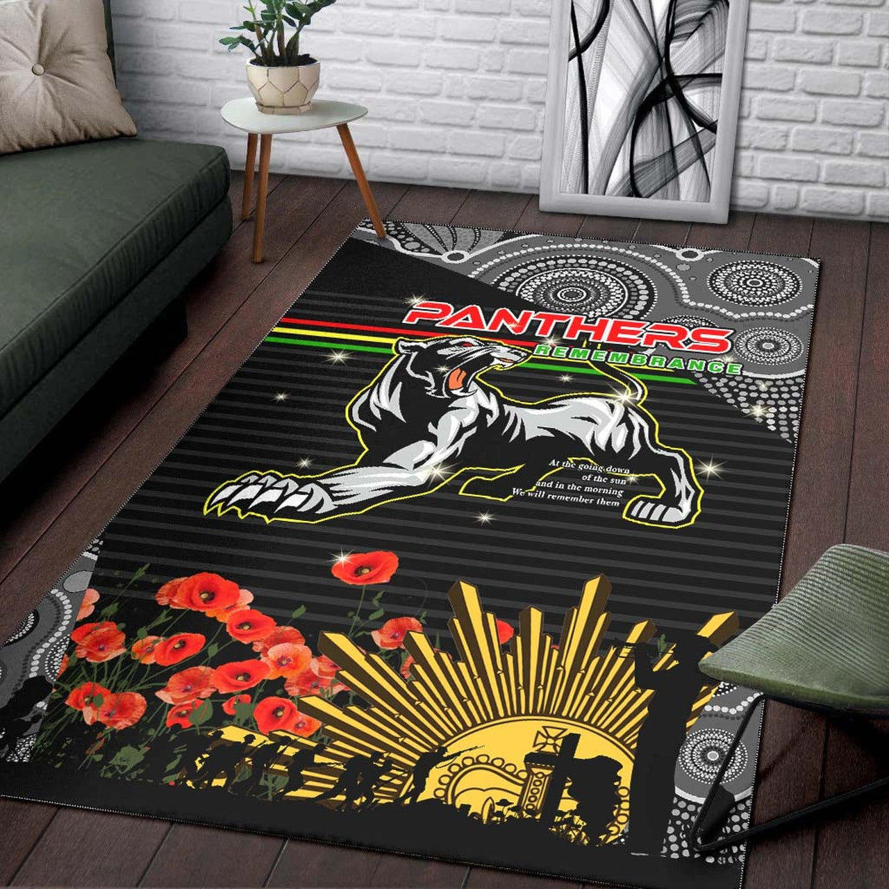 panthers-rugby-anzac-aboriginal-rug-custom-penrith-panthers-with-poppy-flower-art-rug