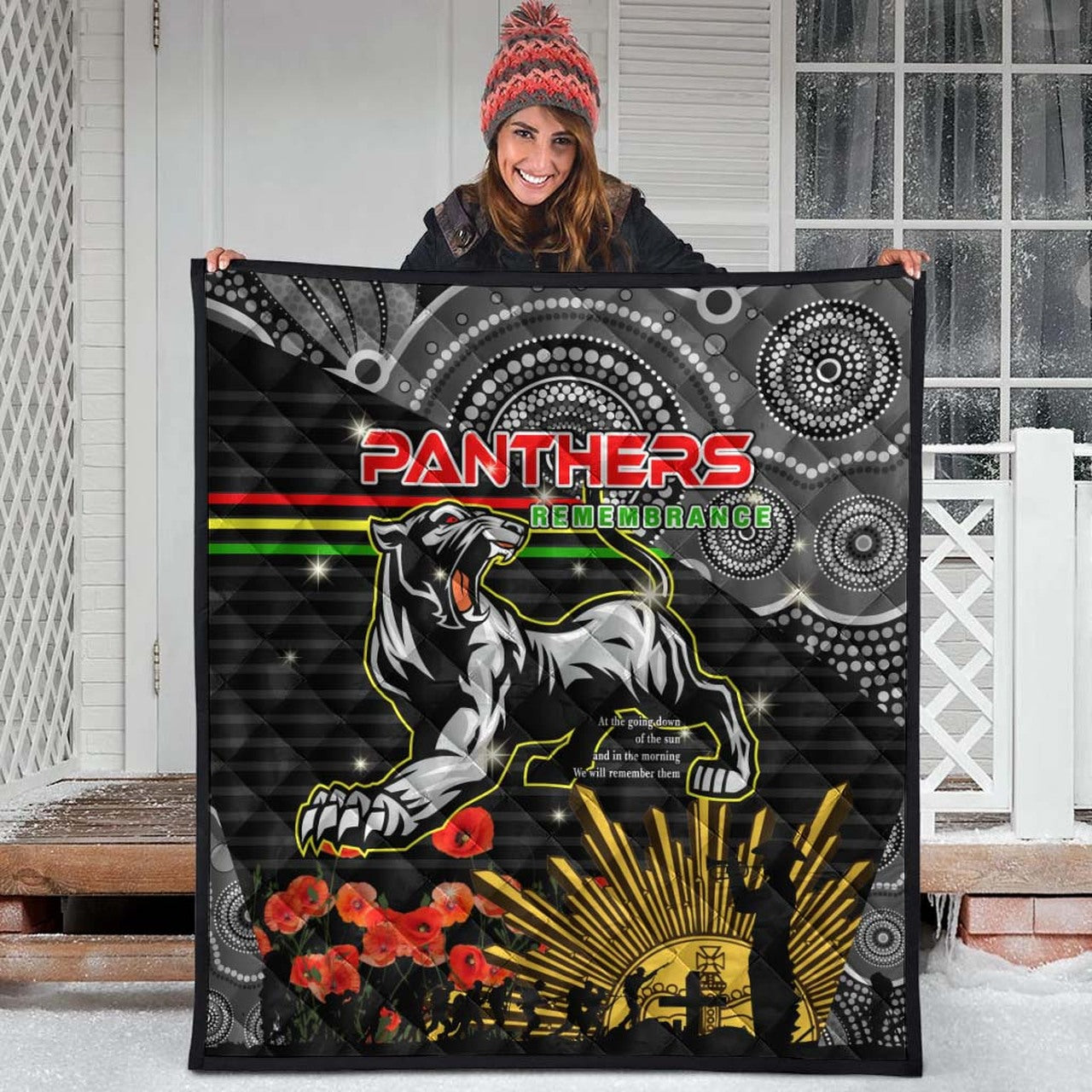 panthers-rugby-anzac-aboriginal-quilt-custom-penrith-panthers-with-poppy-flower-art-quilt