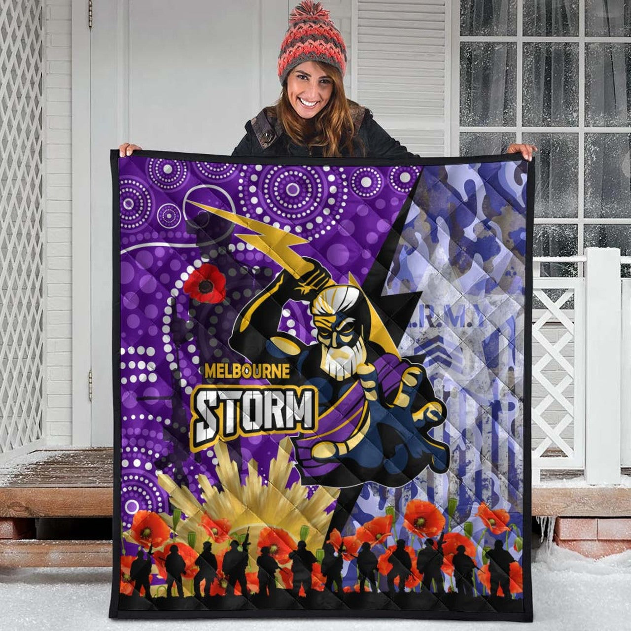 storm-rugby-anzac-aboriginal-quilt-melbourne-storm-with-remembrance-day-poppy-flower-quilt