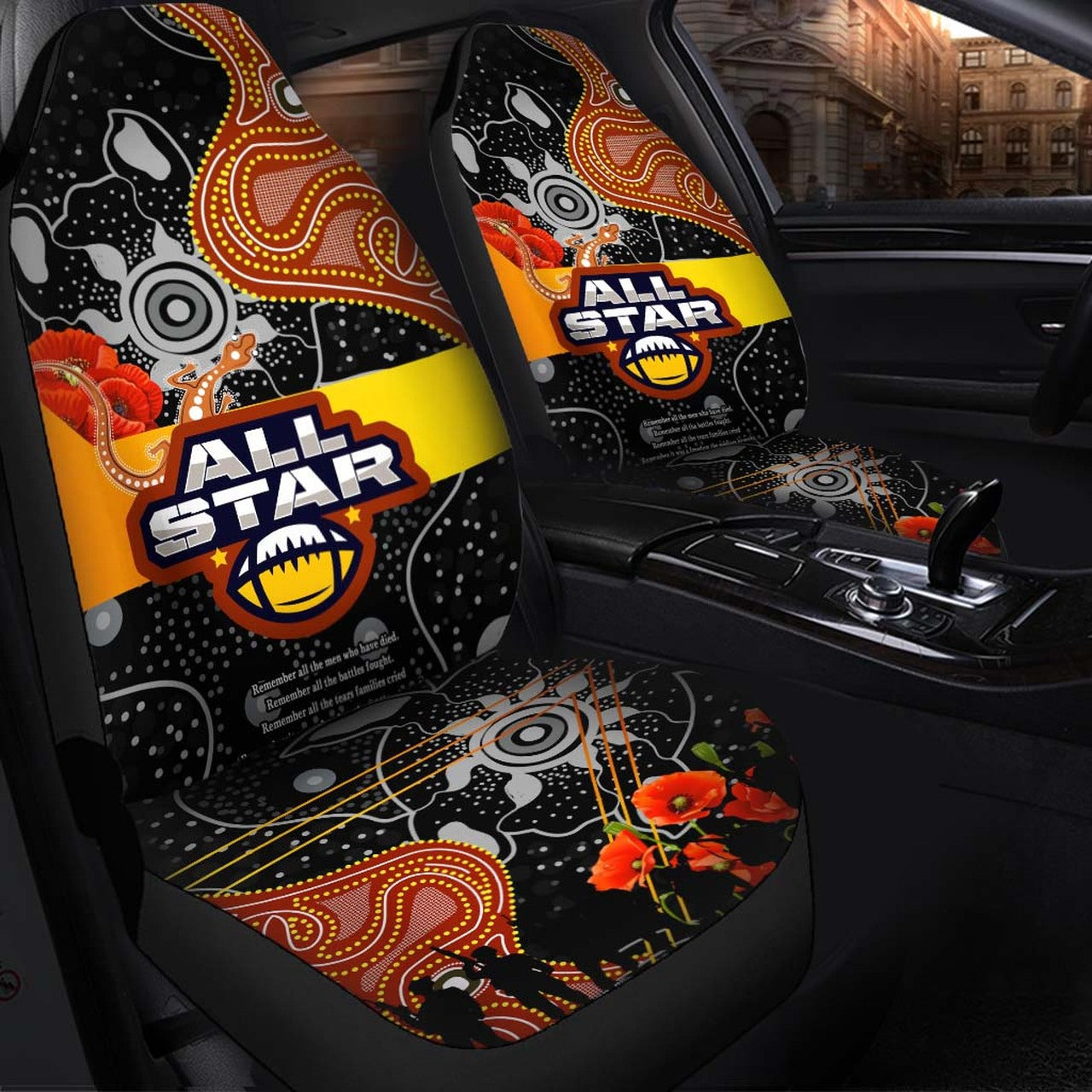 all-stars-rugby-anzac-aboriginal-car-seat-cover-all-stars-with-anzac-day-with-poppy-flower-car-seat-cover