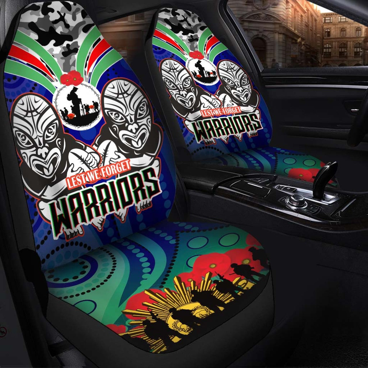 warrior-rugby-anzac-aboriginal-car-seat-cover-new-zealand-warriors-anzac-day-with-maori-mask-car-seat-cover