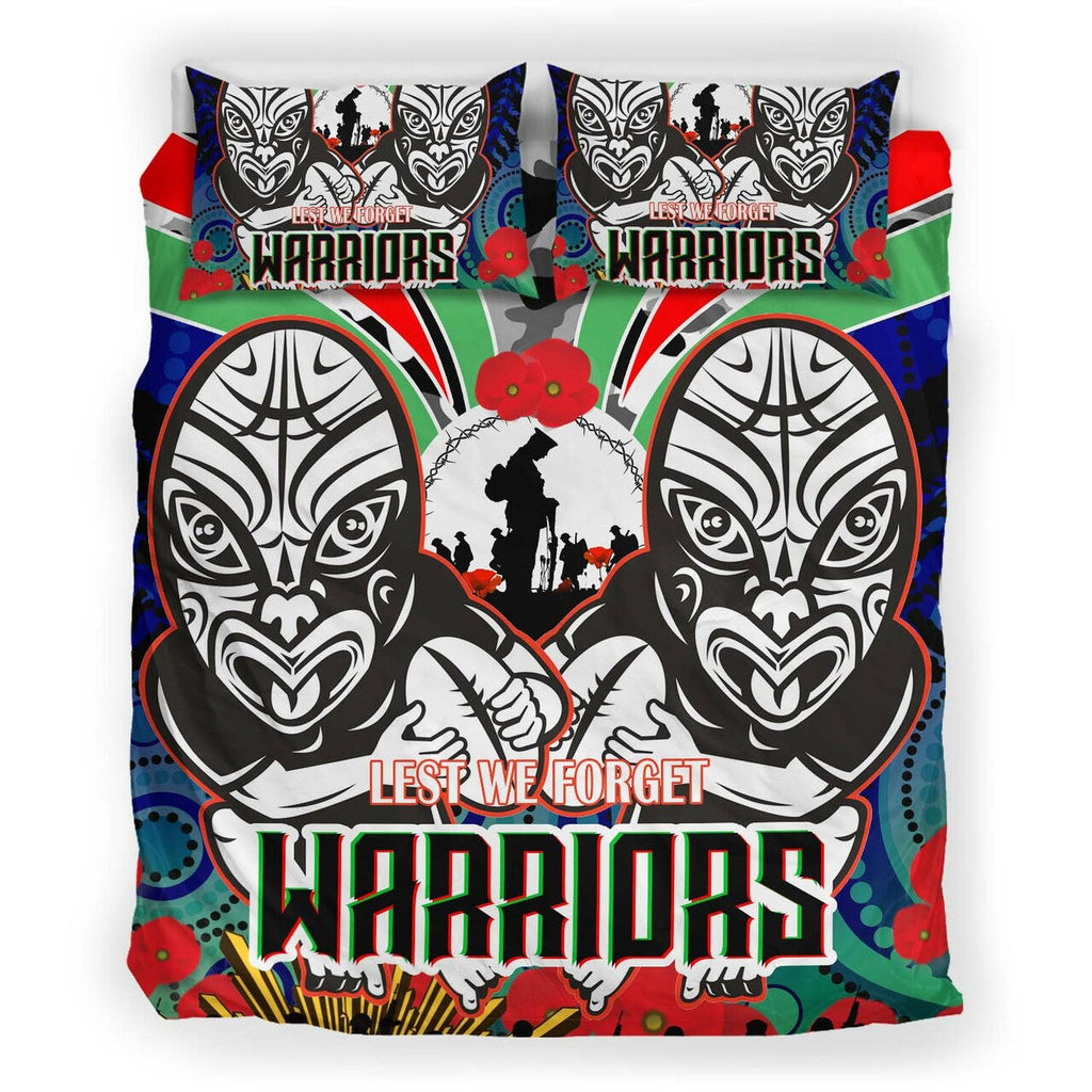 warrior-rugby-anzac-aboriginal-bedding-set-custom-new-zealand-warriors-anzac-day-with-maori-mask-bedding-set