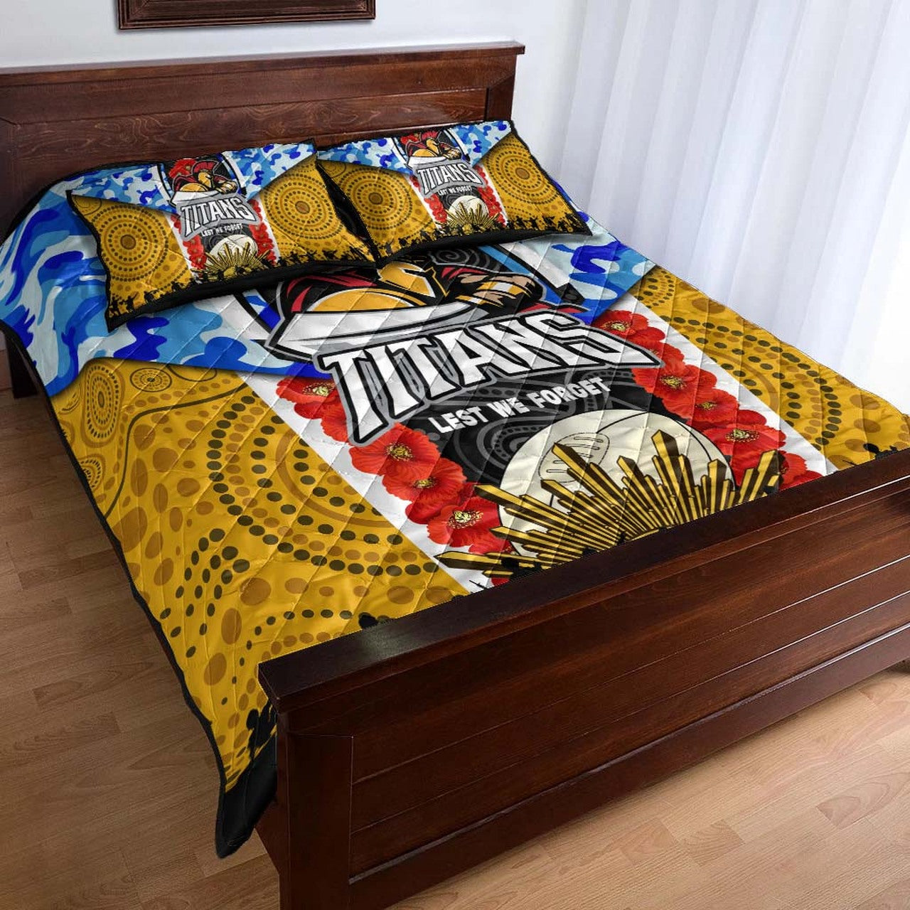 titans-rugby-anzac-aboriginal-quilt-bed-set-titans-with-poppy-watercolor-flower-quilt-bed-set