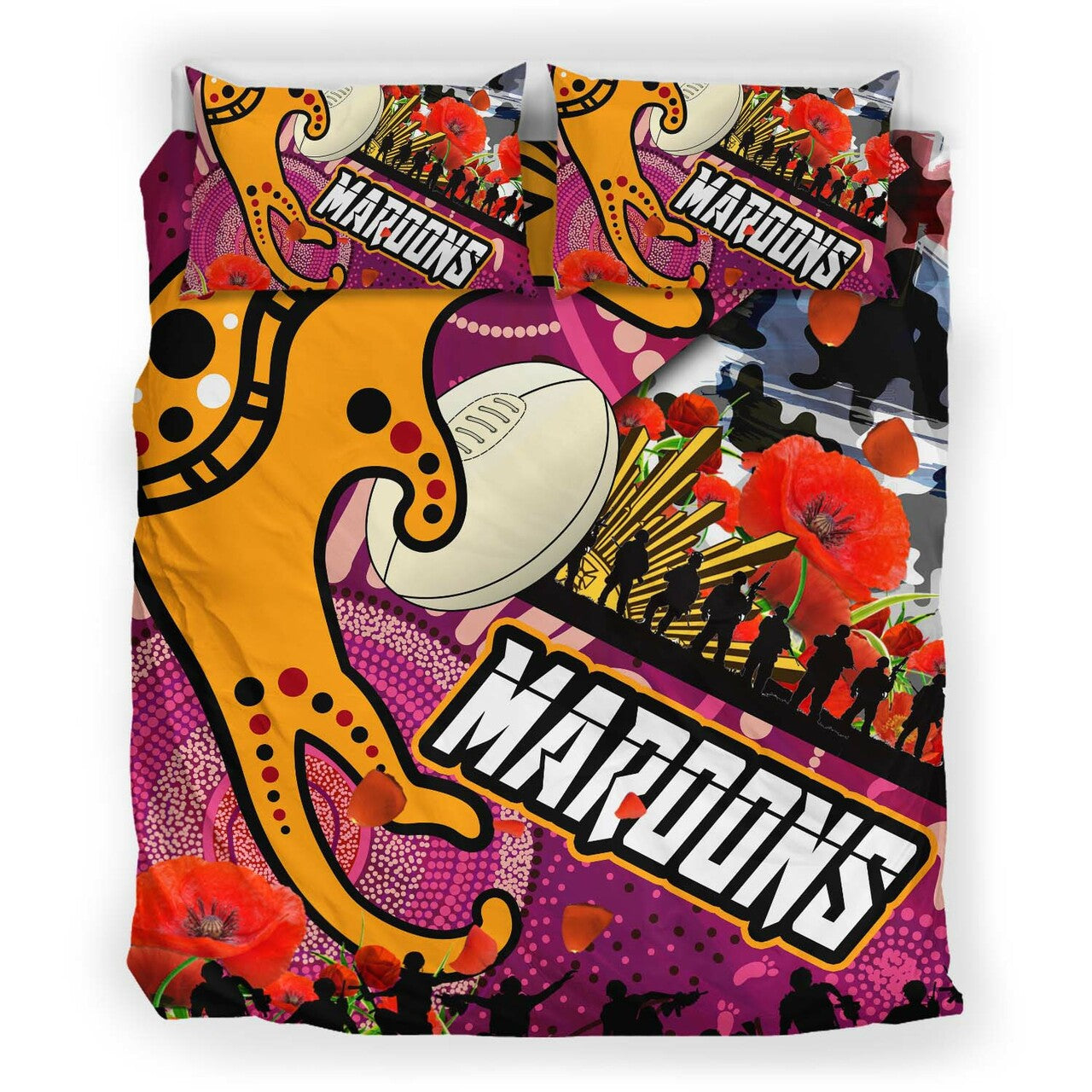 maroons-rugby-anzac-aboriginal-bedding-set-maroons-aboriginal-pattern-with-anzac-day-poppy-flower-bedding-set
