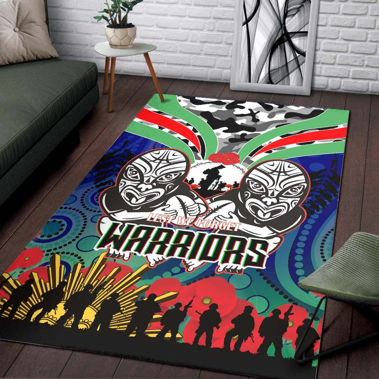 warrior-rugby-anzac-aboriginal-rug-custom-new-zealand-warriors-anzac-day-with-maori-mask-rug