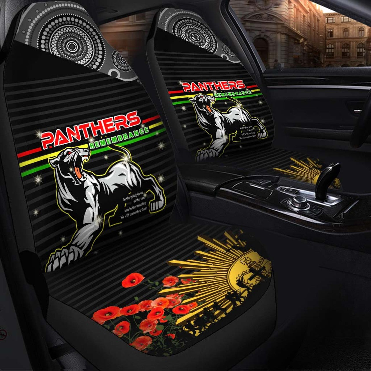 panthers-rugby-anzac-aboriginal-car-seat-cover-penrith-panthers-with-poppy-flower-art-car-seat-cover