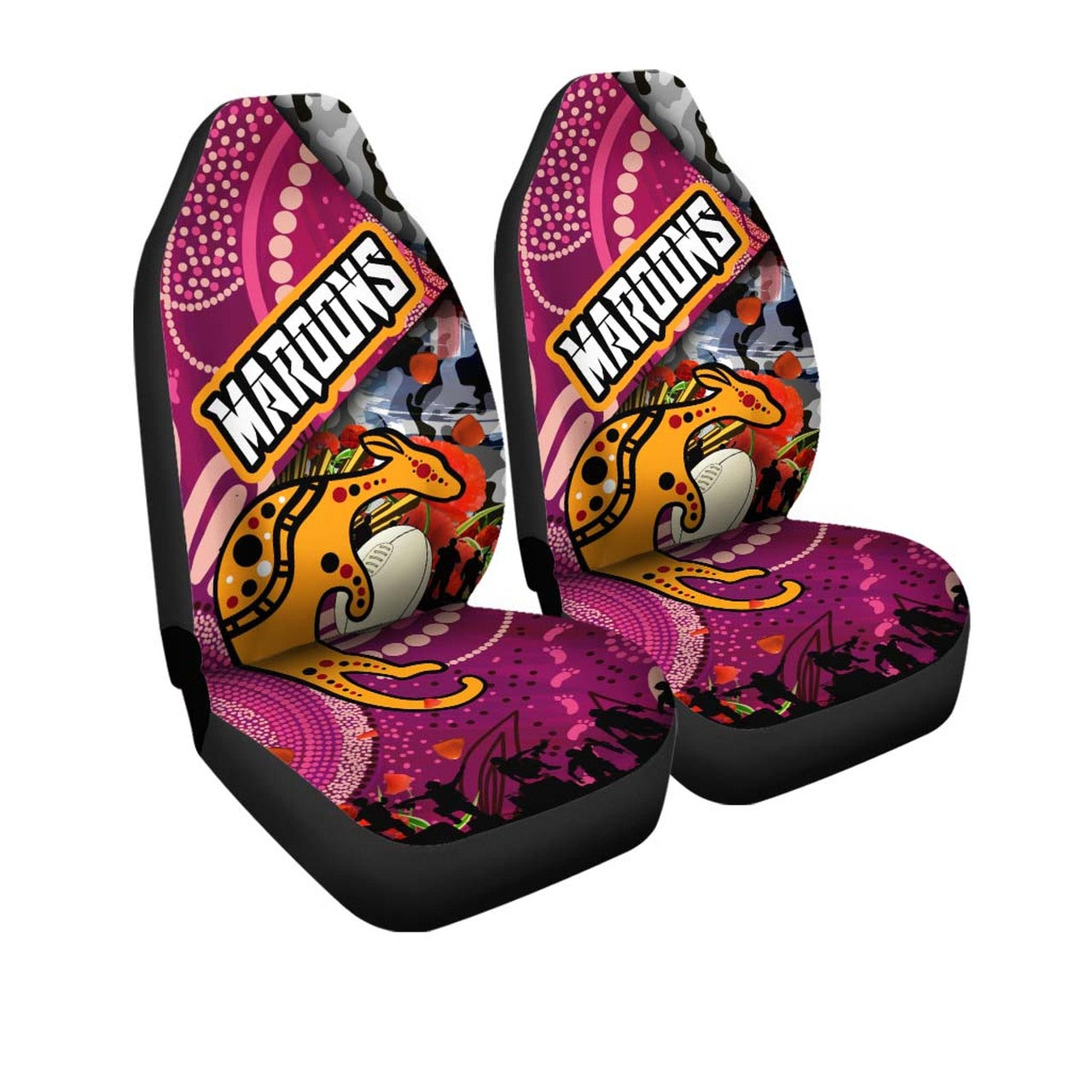 maroons-rugby-anzac-aboriginal-car-seat-cover-maroons-aboriginal-pattern-with-anzac-day-poppy-flower-car-seat-cover