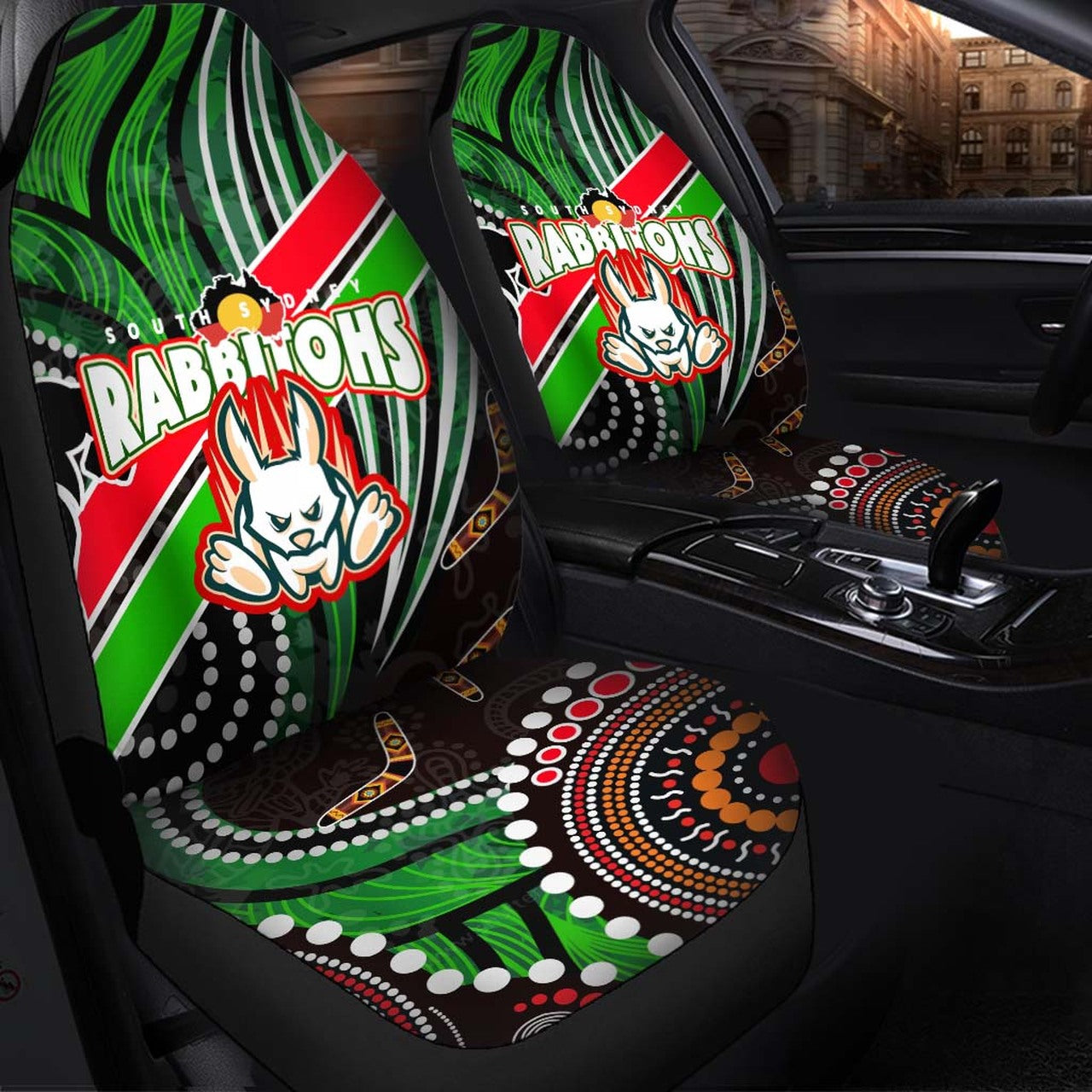 rabbitohs-rugby-anzac-aboriginal-car-seat-cover-rabbitohs-remembrance-day-with-poppy-car-seat-cover