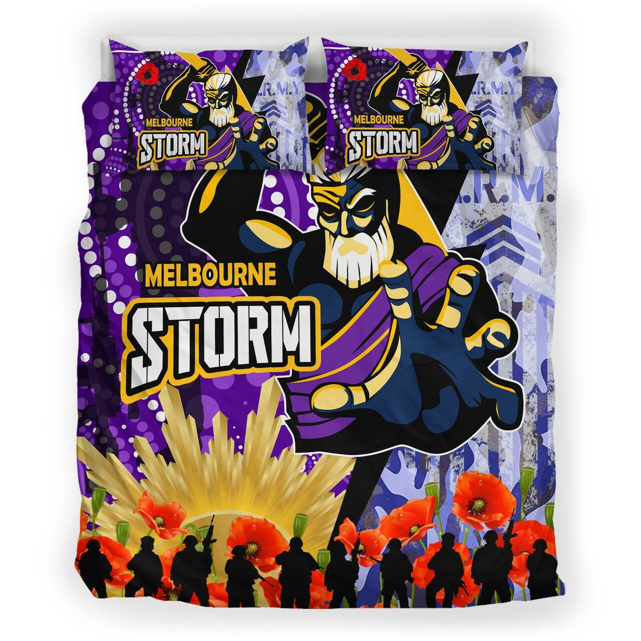 storm-rugby-anzac-aboriginal-bedding-set-melbourne-storm-with-remembrance-day-poppy-flower-bedding-set