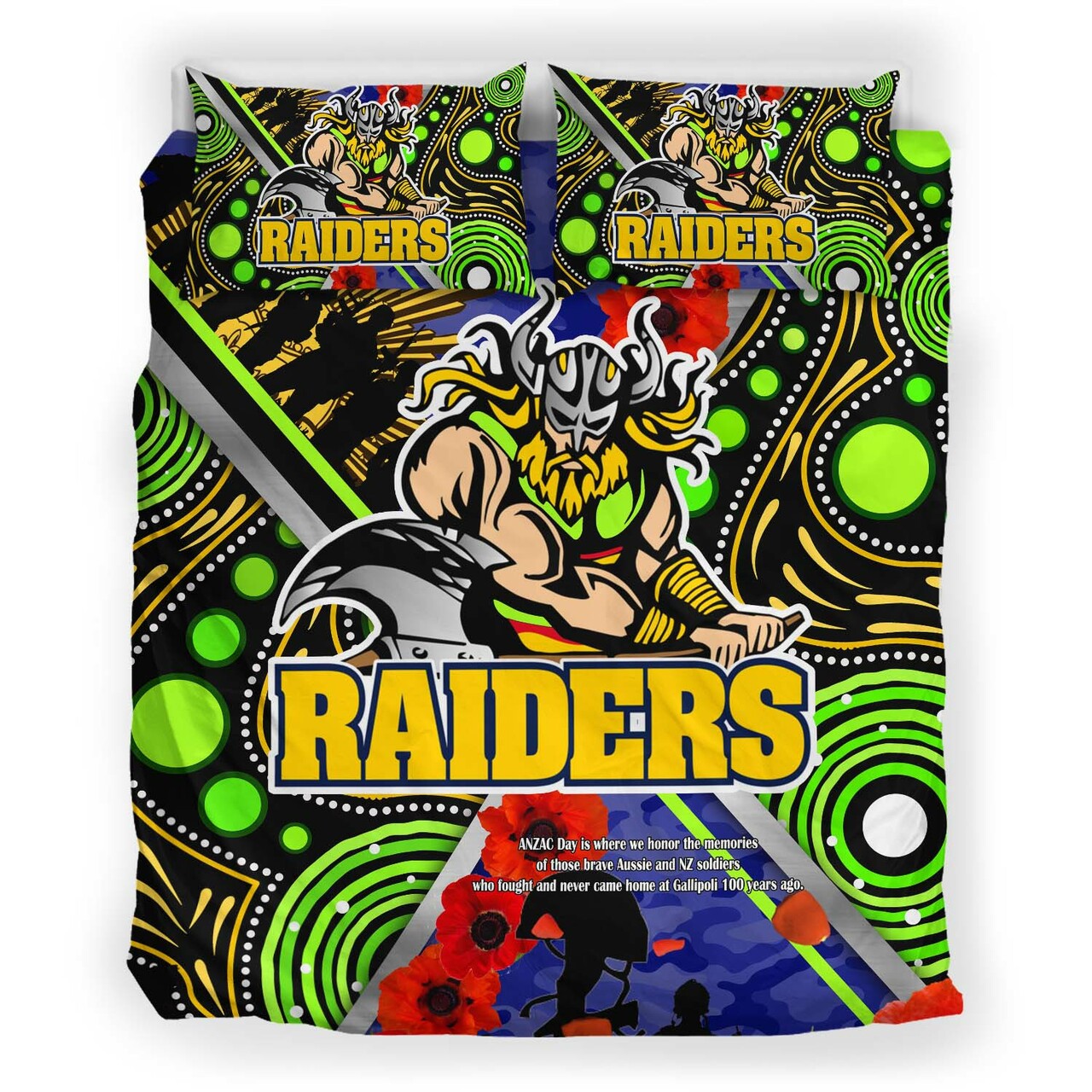 raiders-rugby-anzac-aboriginal-bedding-set-canberra-raiders-with-anzac-day-poppy-flower-bedding-set