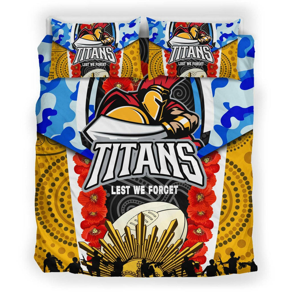 titans-rugby-anzac-aboriginal-bedding-set-titans-with-poppy-watercolor-flower-bedding-set