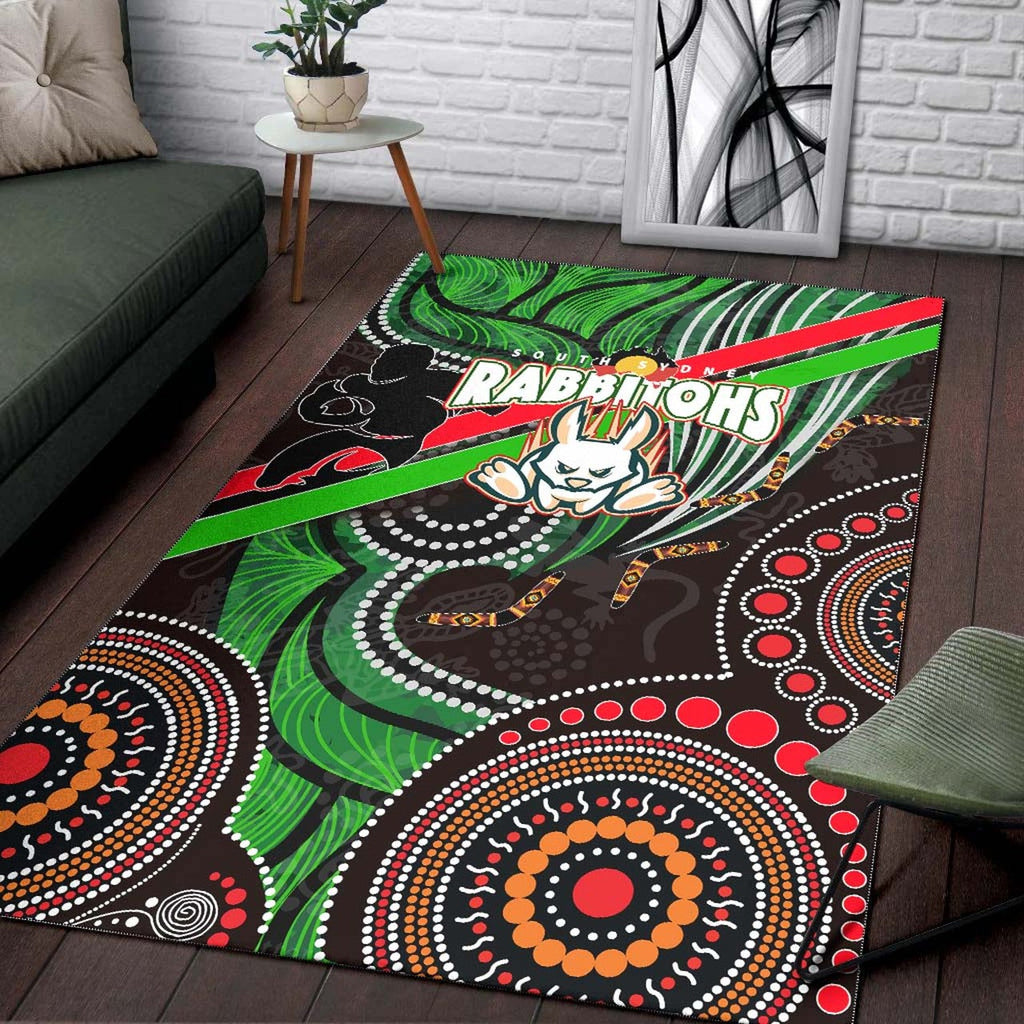 rabbitohs-rugby-anzac-aboriginal-rug-rabbitohs-remembrance-day-with-poppy-flower-rug