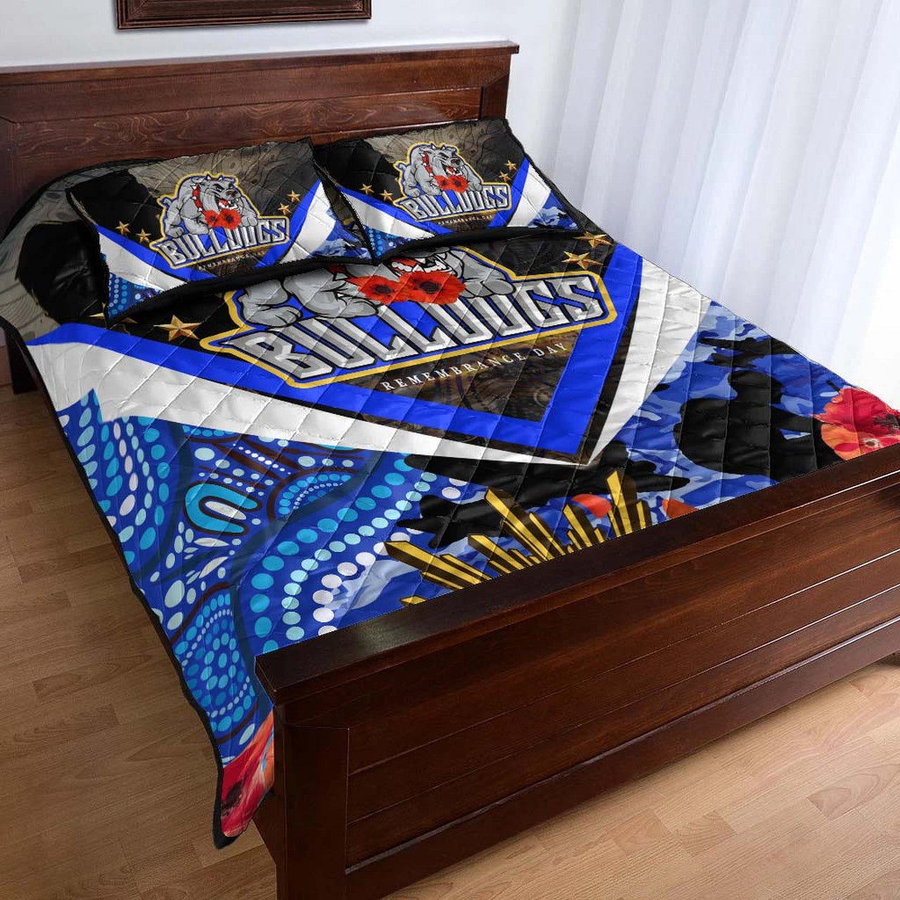 bulldogs-rugby-anzac-aboriginal-quilt-bed-set-poppy-flower-remembrance-day-quilt-bed-set