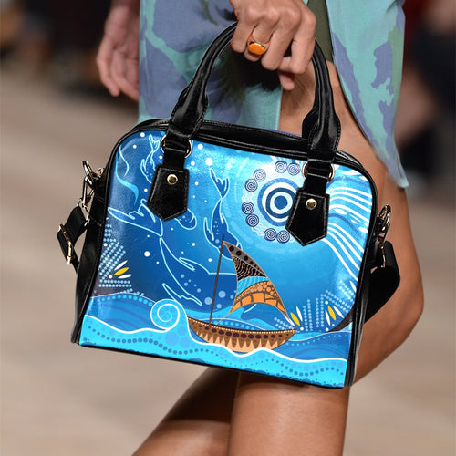 Shoulder Handbag - Aboriginal View Sea With Fish And Boat - Vibe Hoodie
