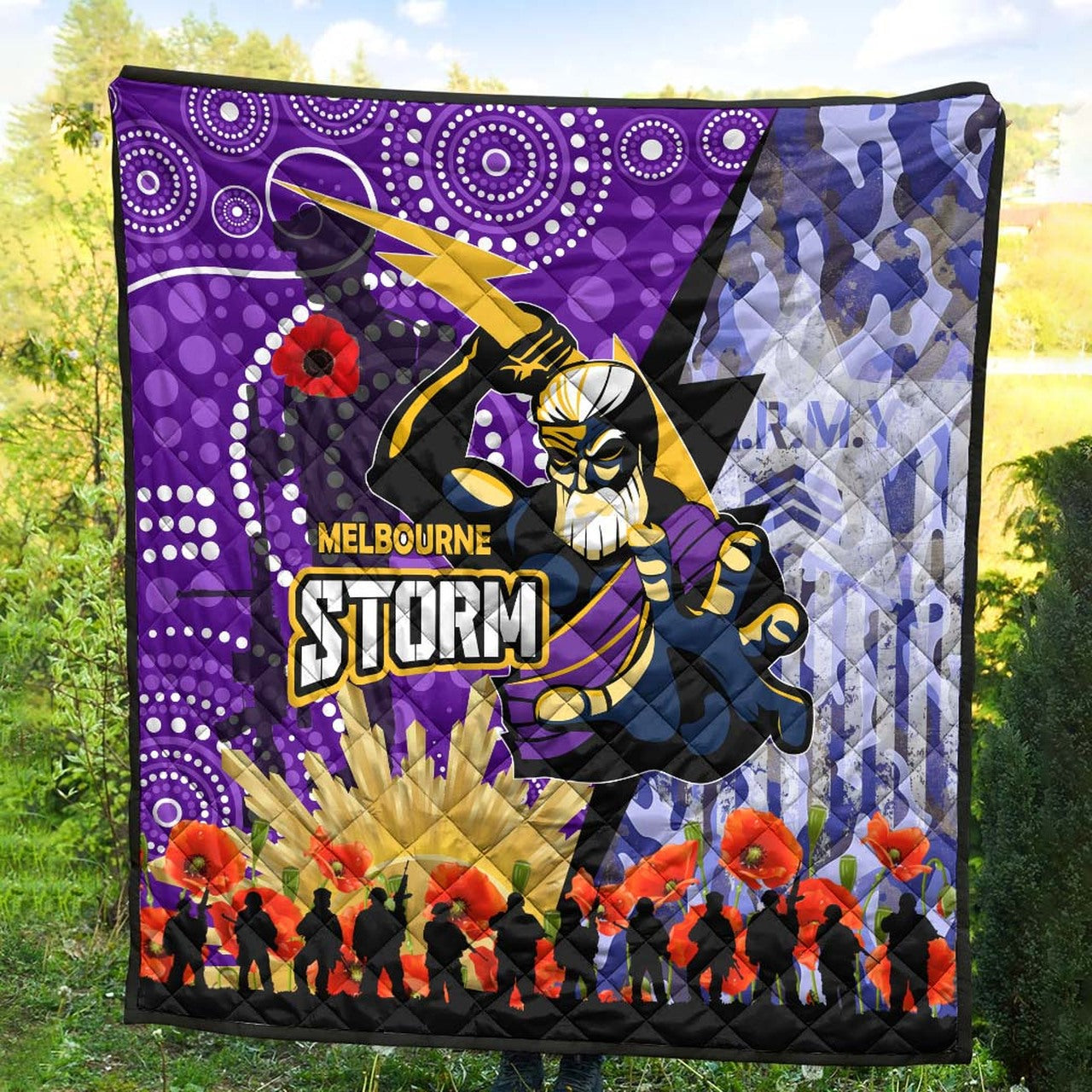 storm-rugby-anzac-aboriginal-quilt-melbourne-storm-with-remembrance-day-poppy-flower-quilt