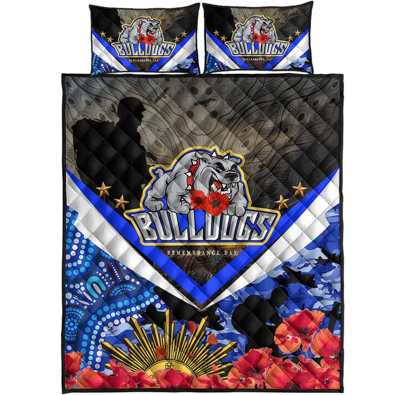 bulldogs-rugby-anzac-aboriginal-quilt-bed-set-poppy-flower-remembrance-day-quilt-bed-set