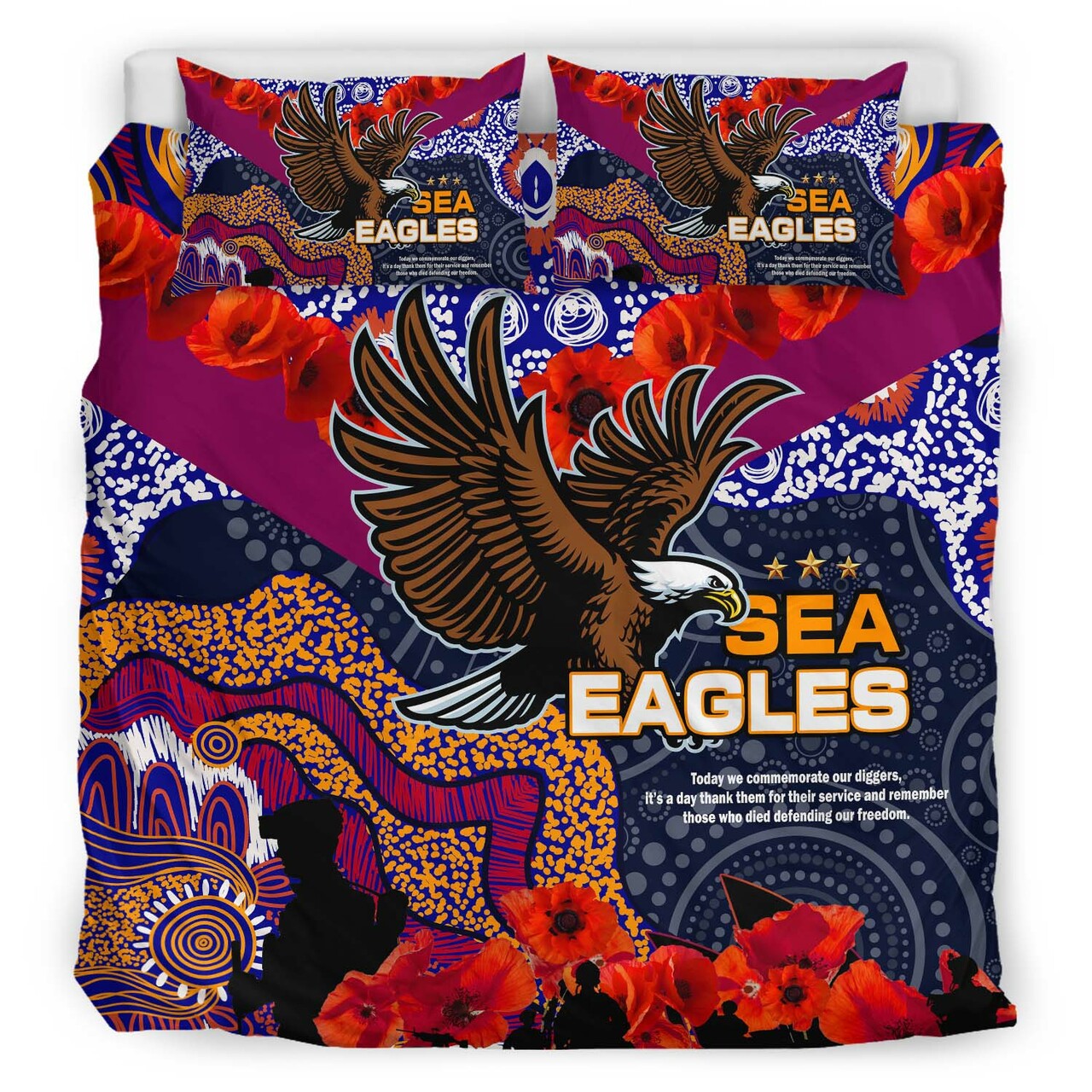 sea-eagles-rugby-anzac-aboriginal-bedding-set-manly-warringah-sea-eagles-with-anzac-day-poppy-flower-bedding-set