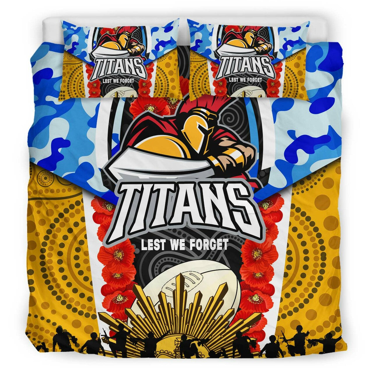 titans-rugby-anzac-aboriginal-bedding-set-titans-with-poppy-watercolor-flower-bedding-set