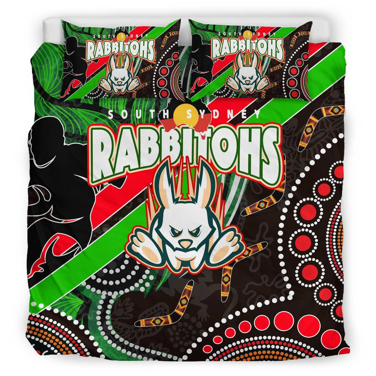 rabbitohs-rugby-anzac-aboriginal-bedding-set-rabbitohs-remembrance-day-with-poppy-flower-bedding-set