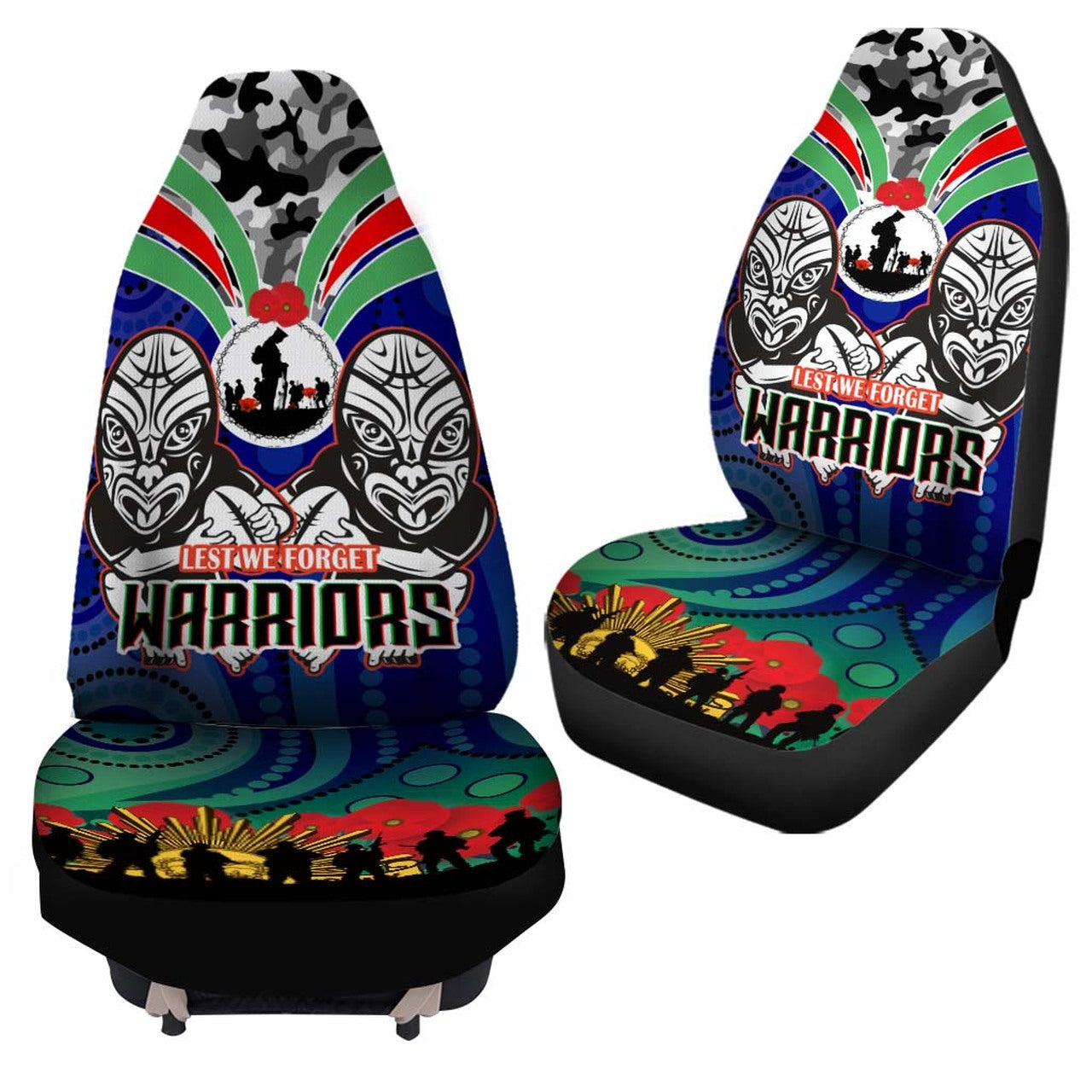 warrior-rugby-anzac-aboriginal-car-seat-cover-new-zealand-warriors-anzac-day-with-maori-mask-car-seat-cover