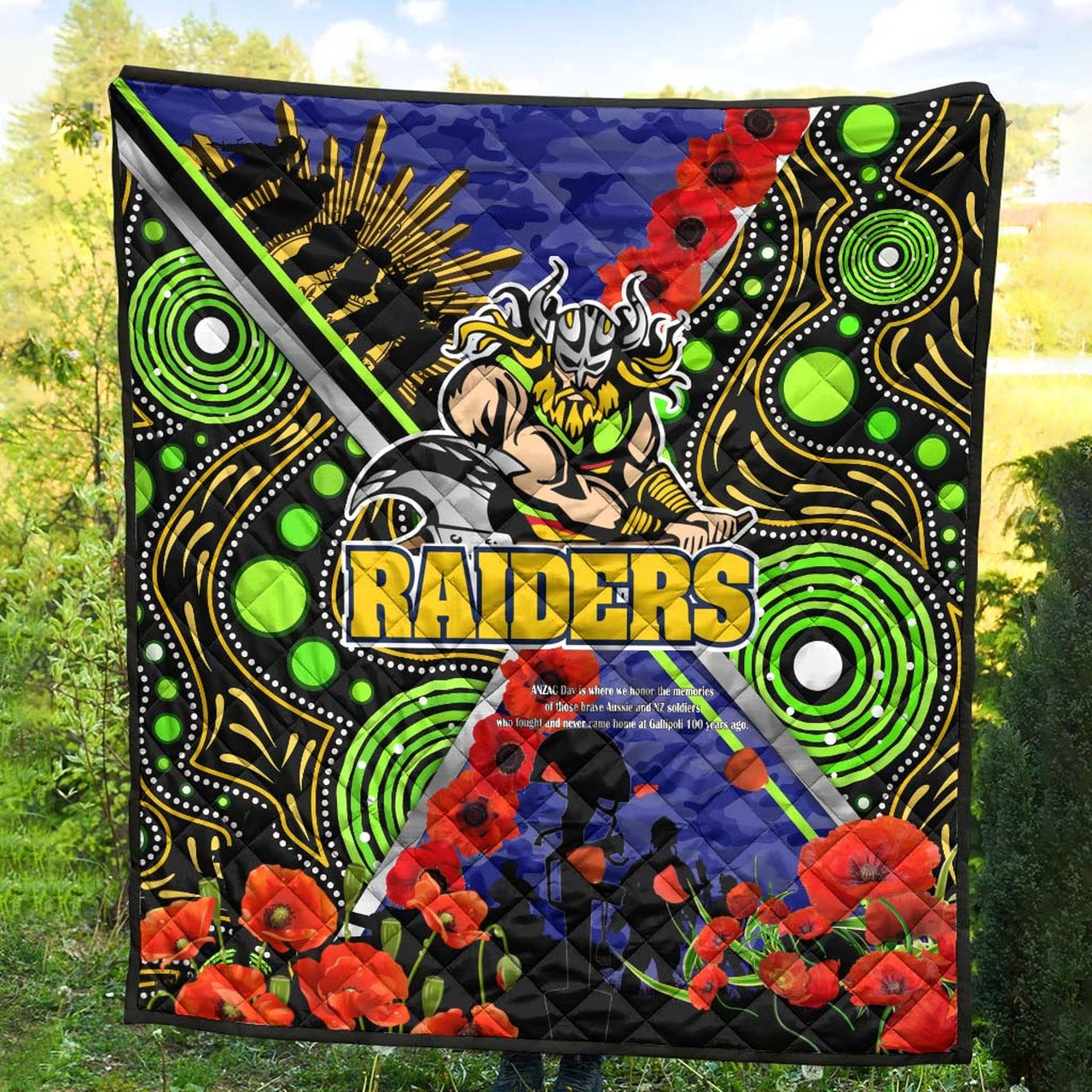 raiders-rugby-anzac-aboriginal-quilt-canberra-raiders-with-anzac-day-poppy-flower-quilt