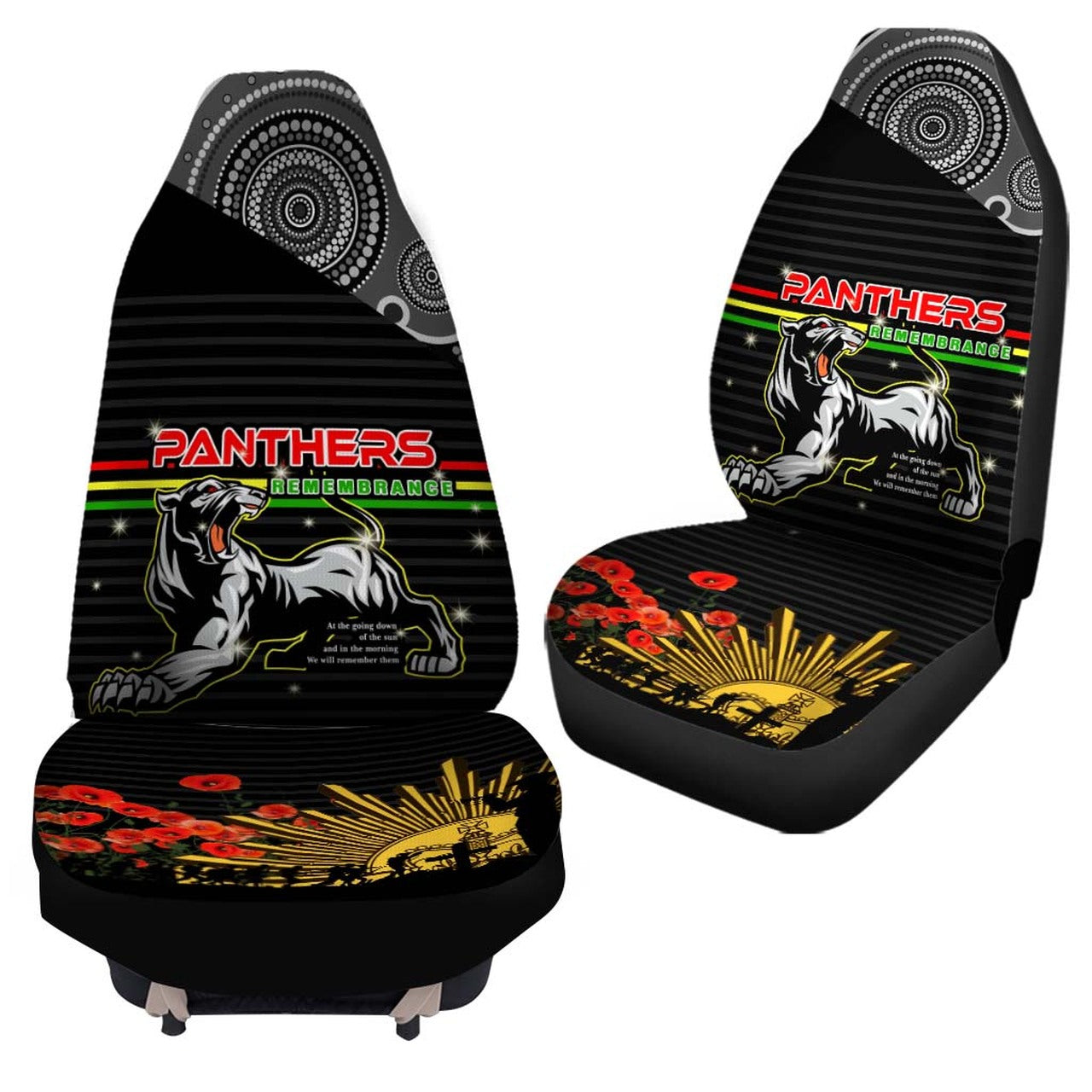 panthers-rugby-anzac-aboriginal-car-seat-cover-penrith-panthers-with-poppy-flower-art-car-seat-cover