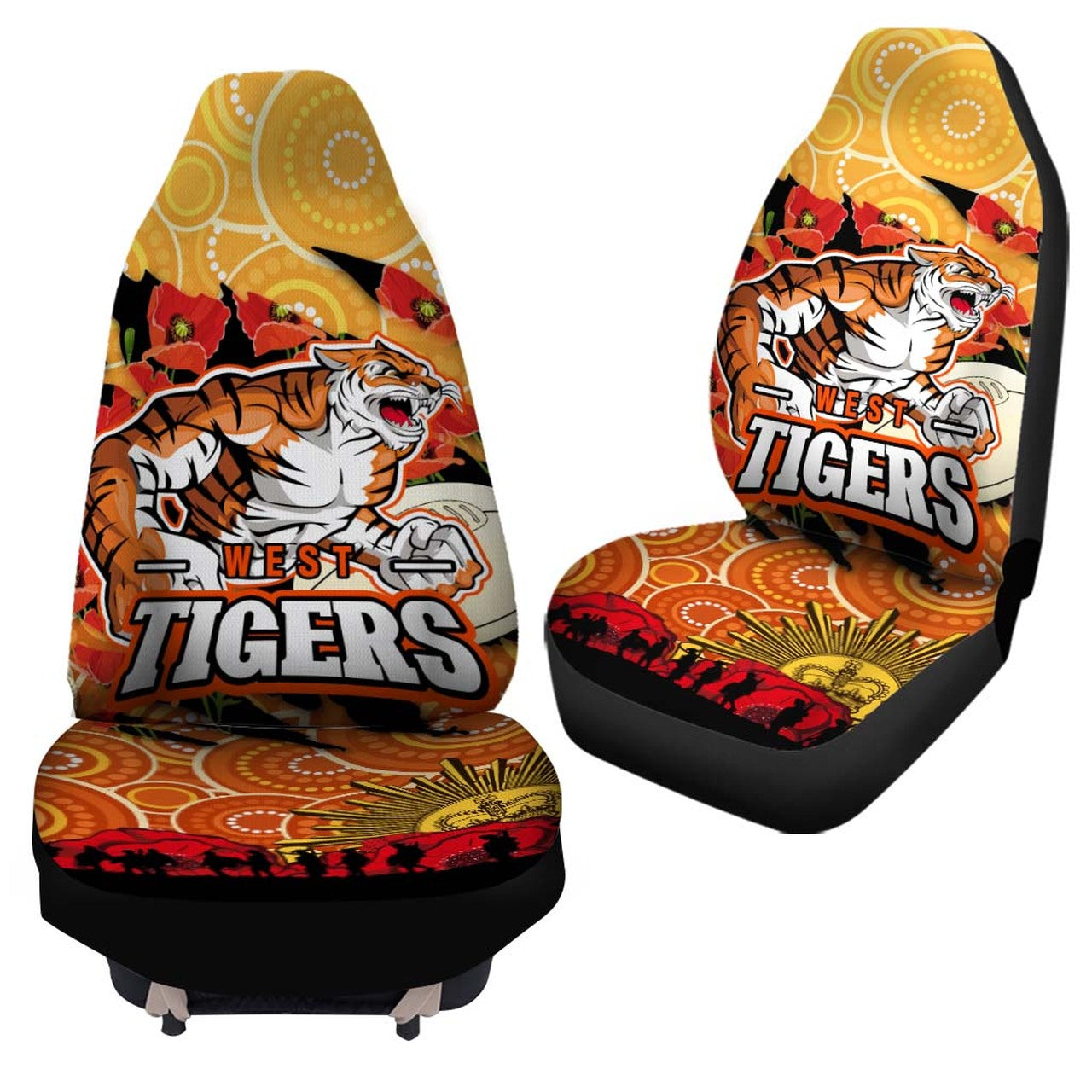 tigers-rugby-anzac-aboriginal-car-seat-cover-tigers-rugby-with-remembrance-day-poppy-flower-car-seat-cover