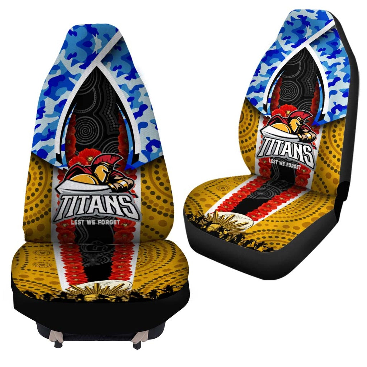 titans-rugby-anzac-aboriginal-car-seat-cover-titans-with-poppy-watercolor-flower-car-seat-cover
