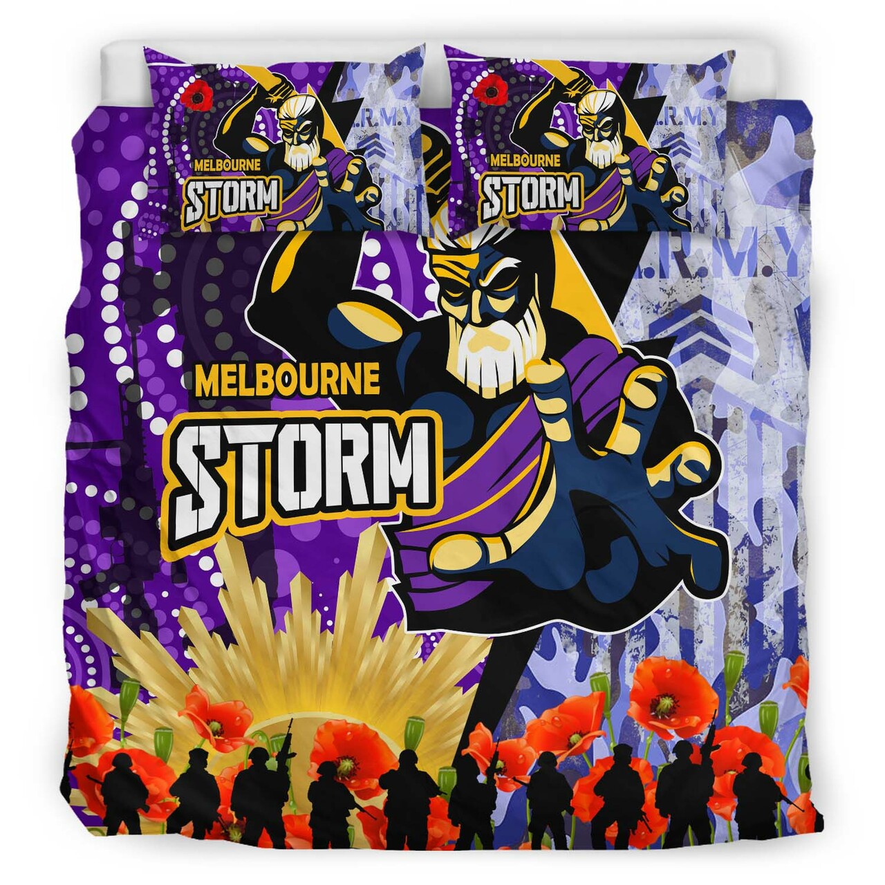 storm-rugby-anzac-aboriginal-bedding-set-melbourne-storm-with-remembrance-day-poppy-flower-bedding-set