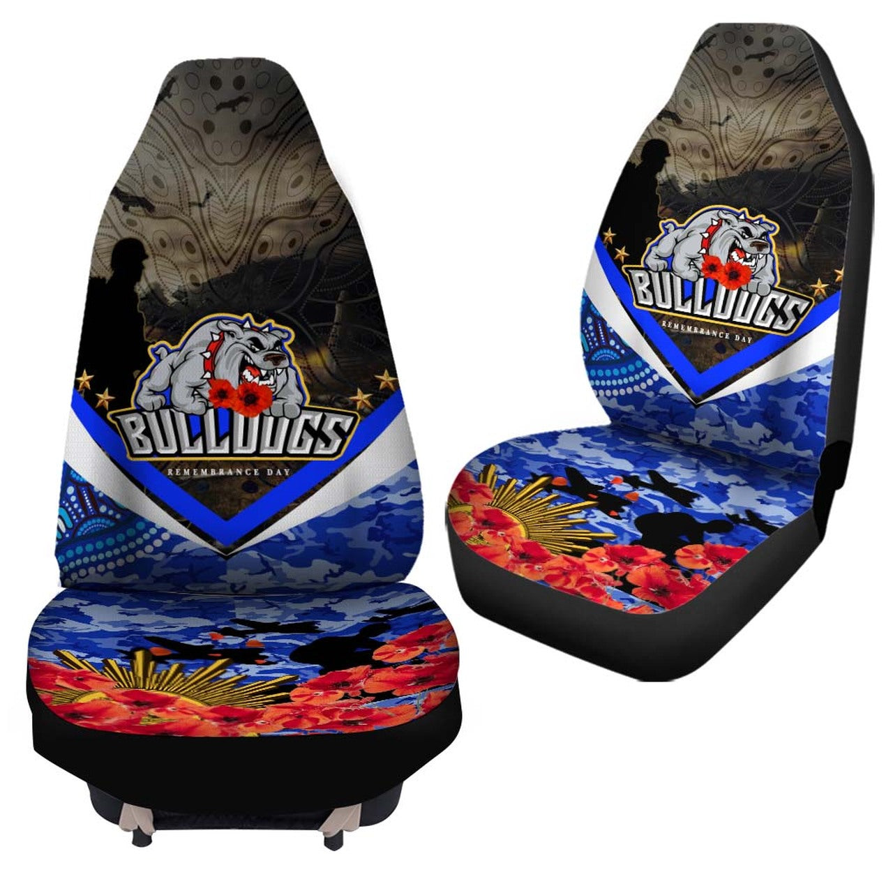 bulldogs-rugby-anzac-aboriginal-car-seat-cover-poppy-flower-remembrance-day-car-seat-cover
