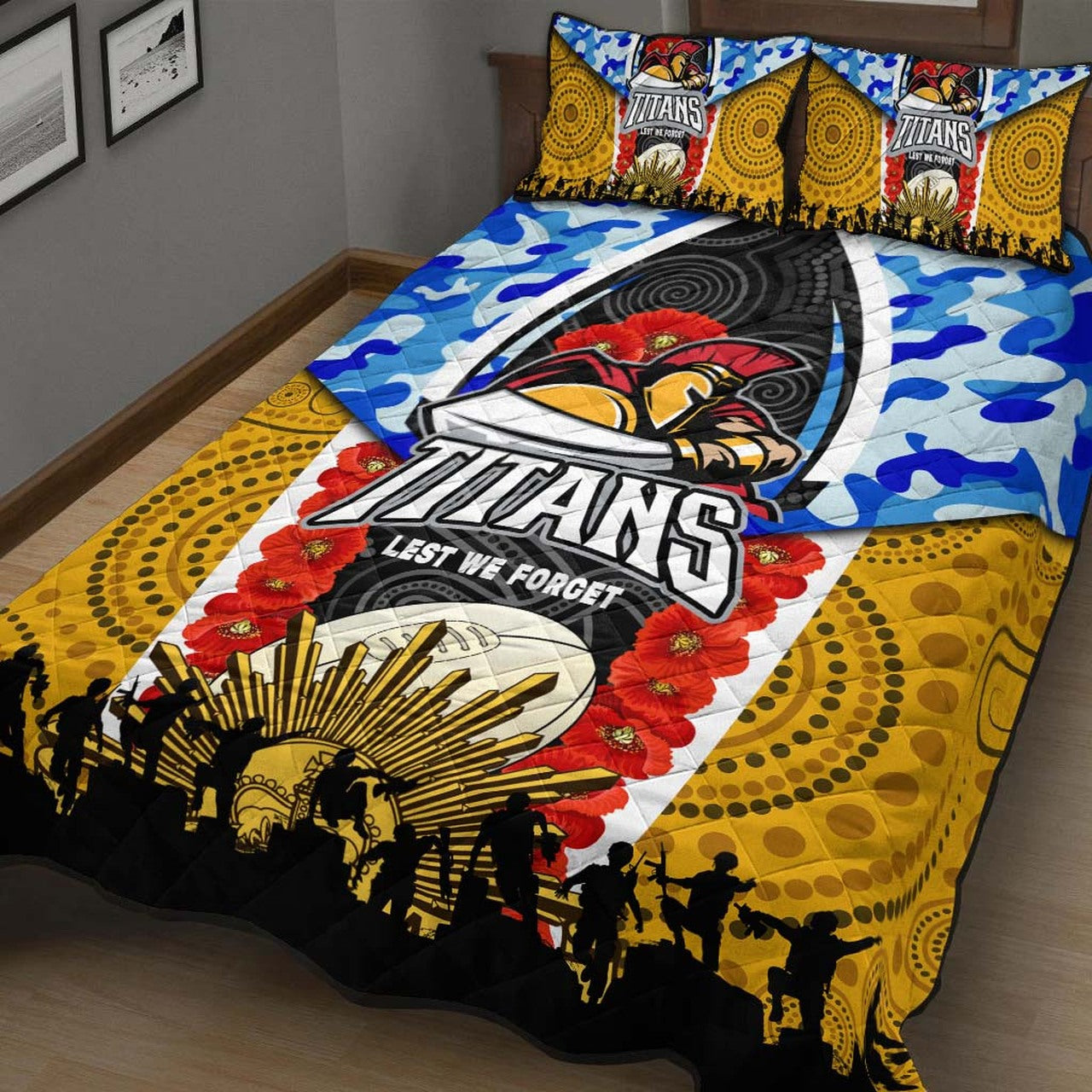 titans-rugby-anzac-aboriginal-quilt-bed-set-titans-with-poppy-watercolor-flower-quilt-bed-set