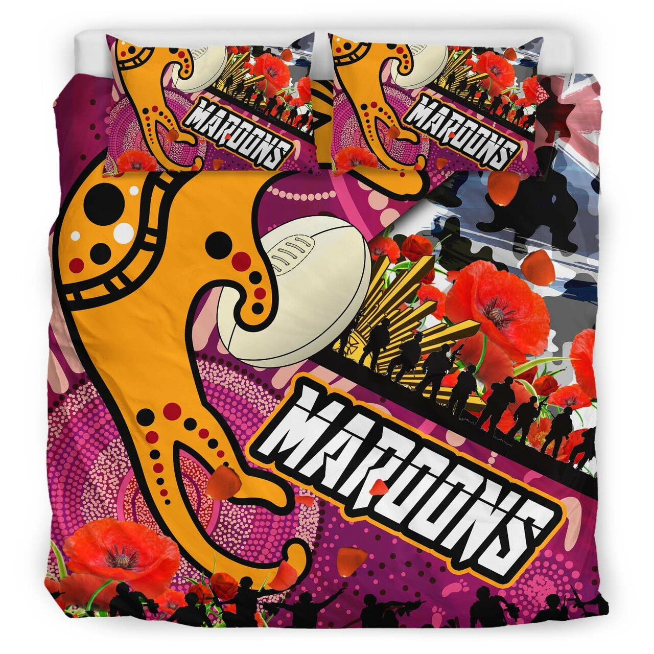 maroons-rugby-anzac-aboriginal-bedding-set-maroons-aboriginal-pattern-with-anzac-day-poppy-flower-bedding-set