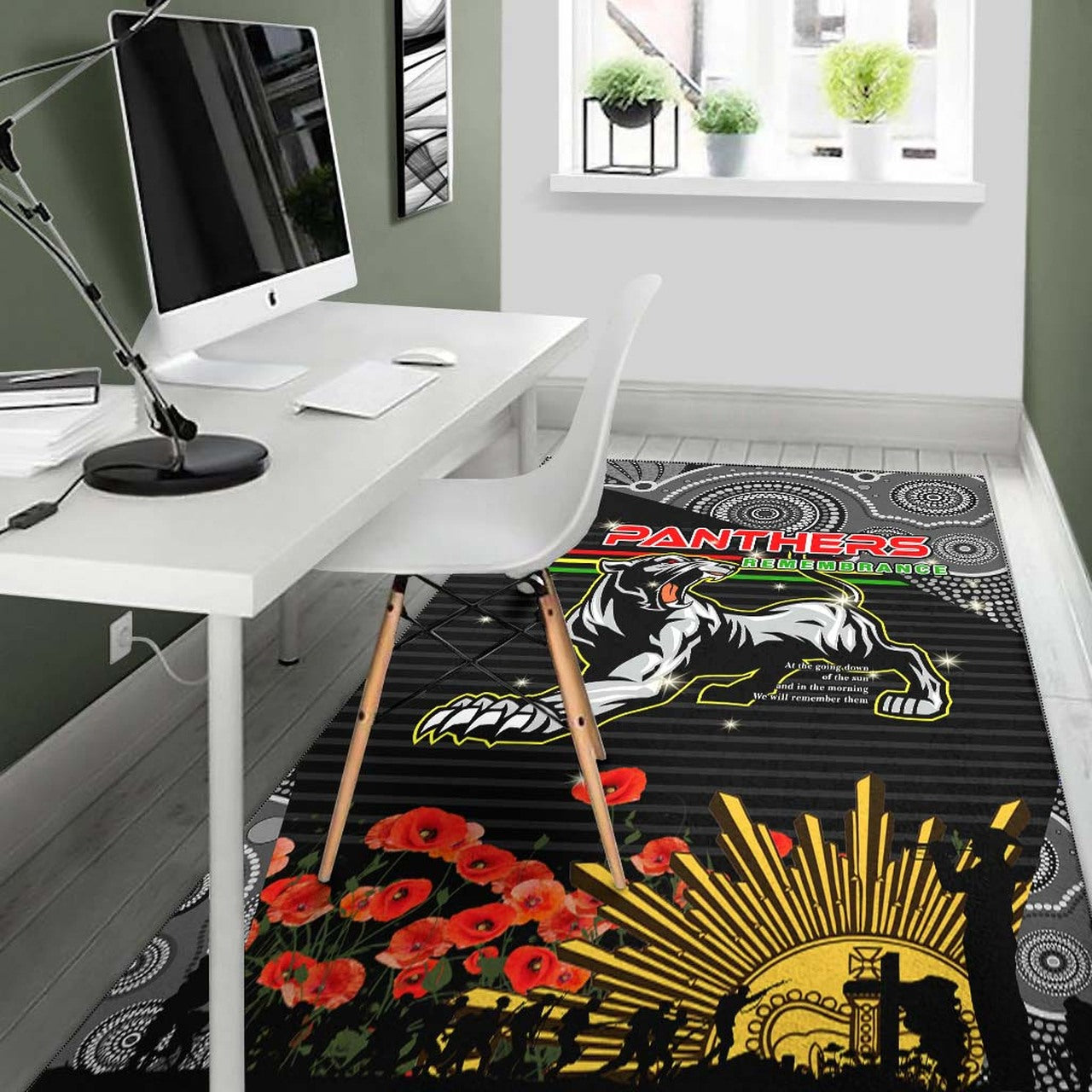 panthers-rugby-anzac-aboriginal-rug-custom-penrith-panthers-with-poppy-flower-art-rug