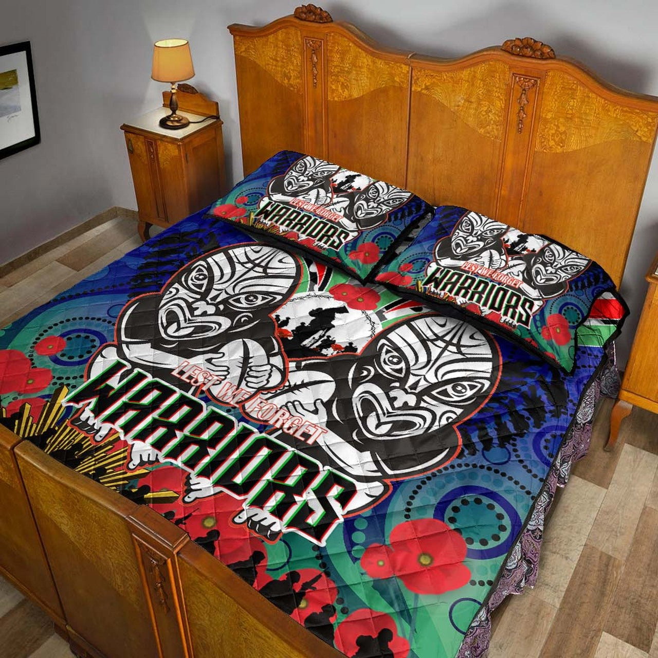 warrior-rugby-anzac-aboriginal-quilt-bed-set-new-zealand-warriors-anzac-day-with-maori-mask-quilt-bed-set