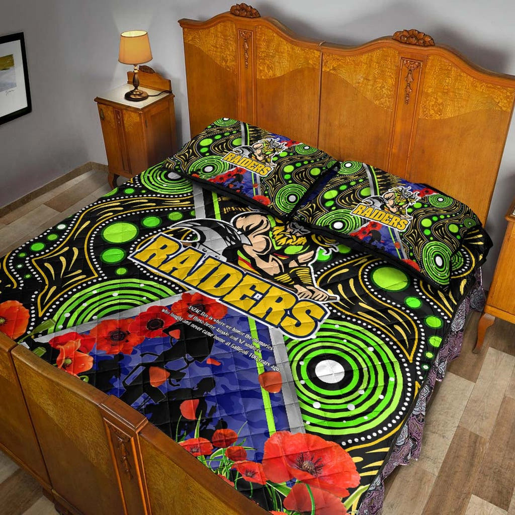 raiders-rugby-anzac-aboriginal-quilt-bed-set-canberra-raiders-with-anzac-day-poppy-flower-quilt-bed-set