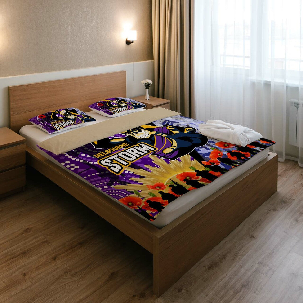 storm-rugby-anzac-aboriginal-bedding-set-melbourne-storm-with-remembrance-day-poppy-flower-bedding-set