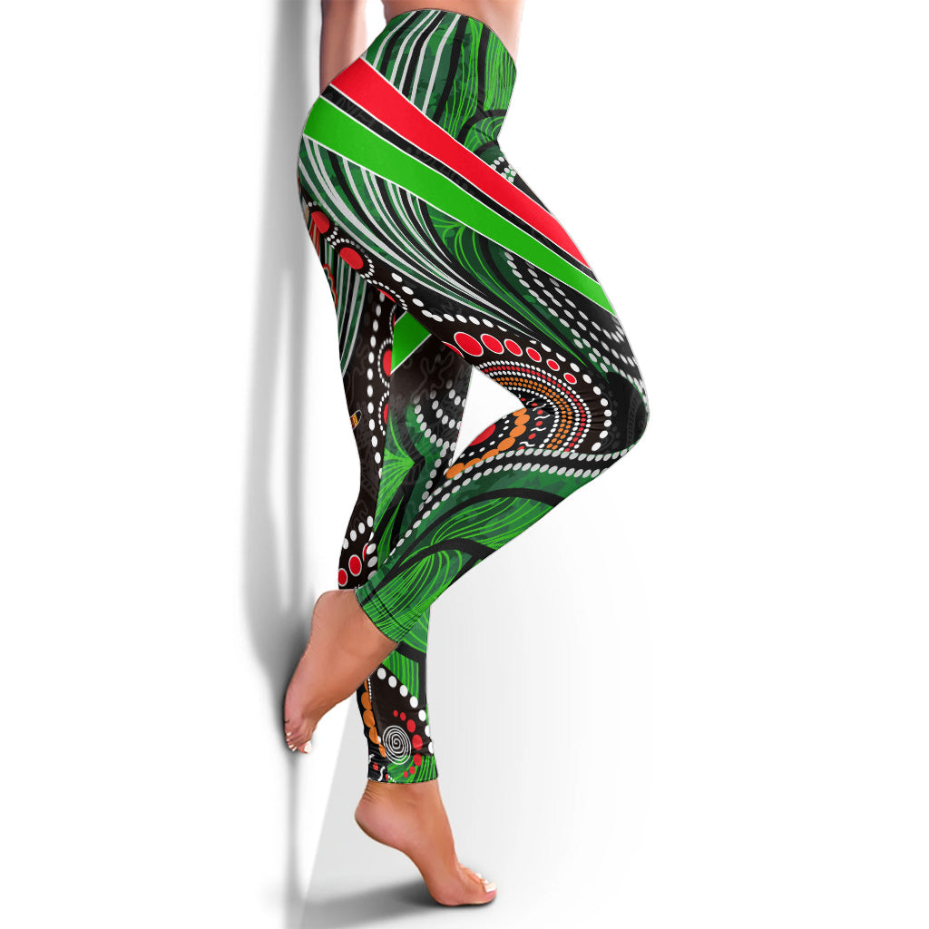 rabbitohs-rugby-leggings-indigenous-rabbitohs-dreaming-dot-painting-style