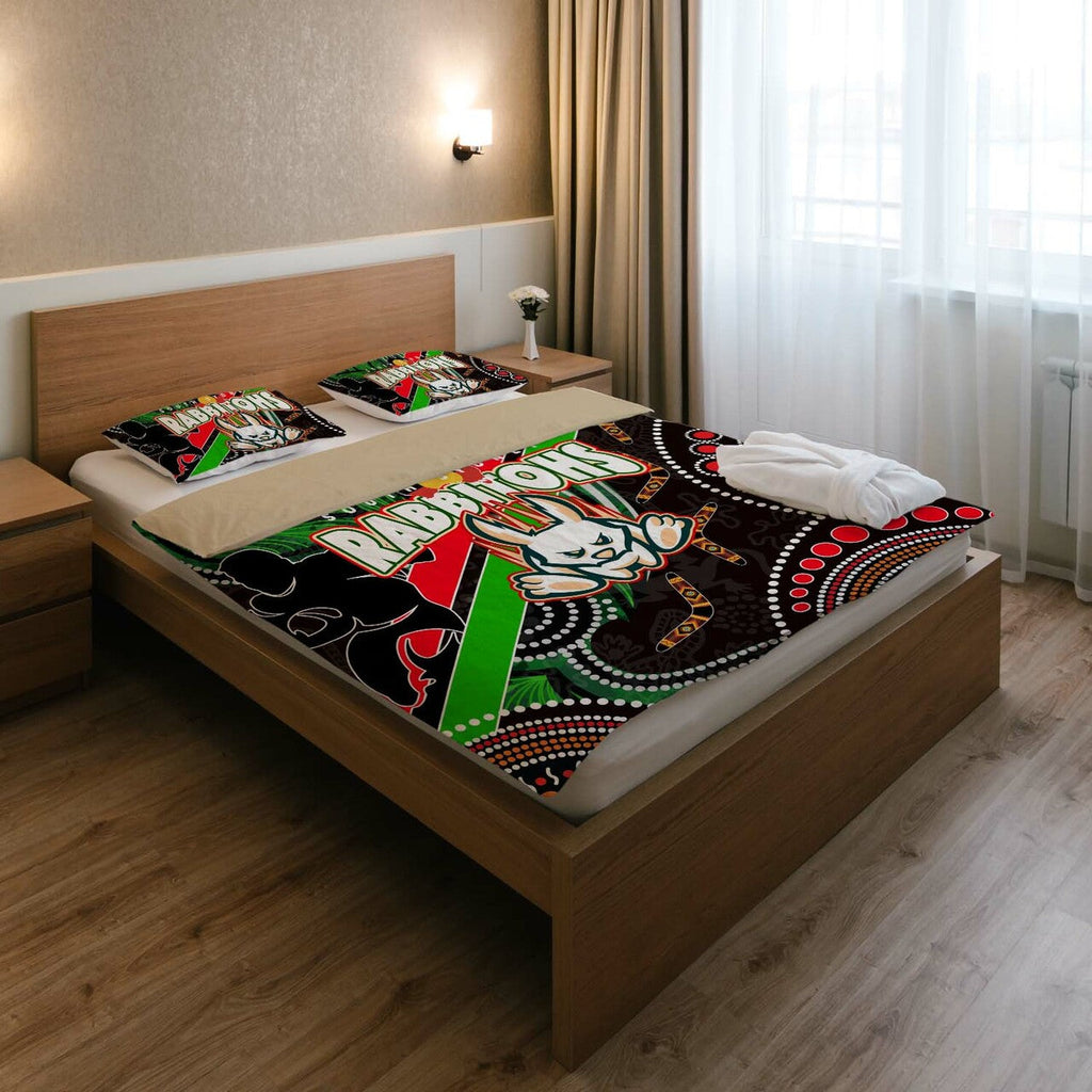 rabbitohs-rugby-anzac-aboriginal-bedding-set-rabbitohs-remembrance-day-with-poppy-flower-bedding-set