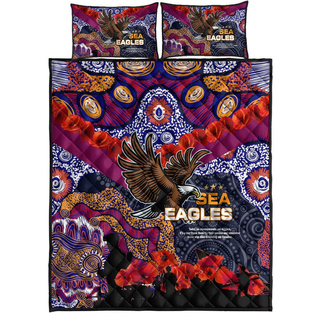 sea-eagles-rugby-anzac-aboriginal-quilt-bed-set-manly-warringah-sea-eagles-with-anzac-day-poppy-flower-quilt-bed-set