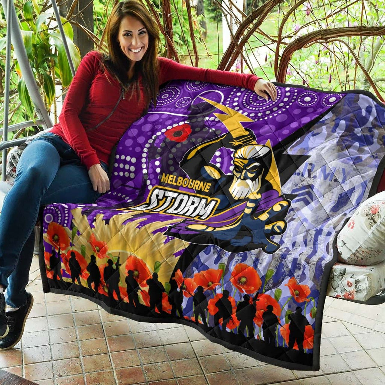 storm-rugby-anzac-aboriginal-quilt-melbourne-storm-with-remembrance-day-poppy-flower-quilt