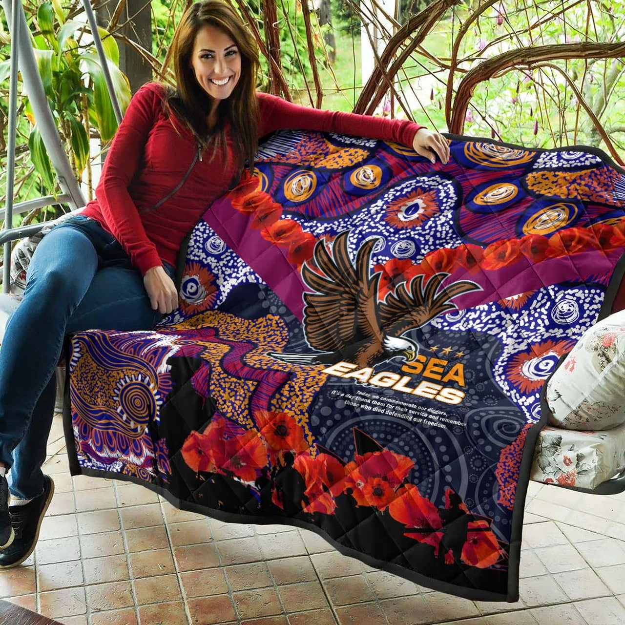 sea-eagles-rugby-anzac-aboriginal-quilt-manly-warringah-sea-eagles-with-anzac-day-poppy-flower-quilt
