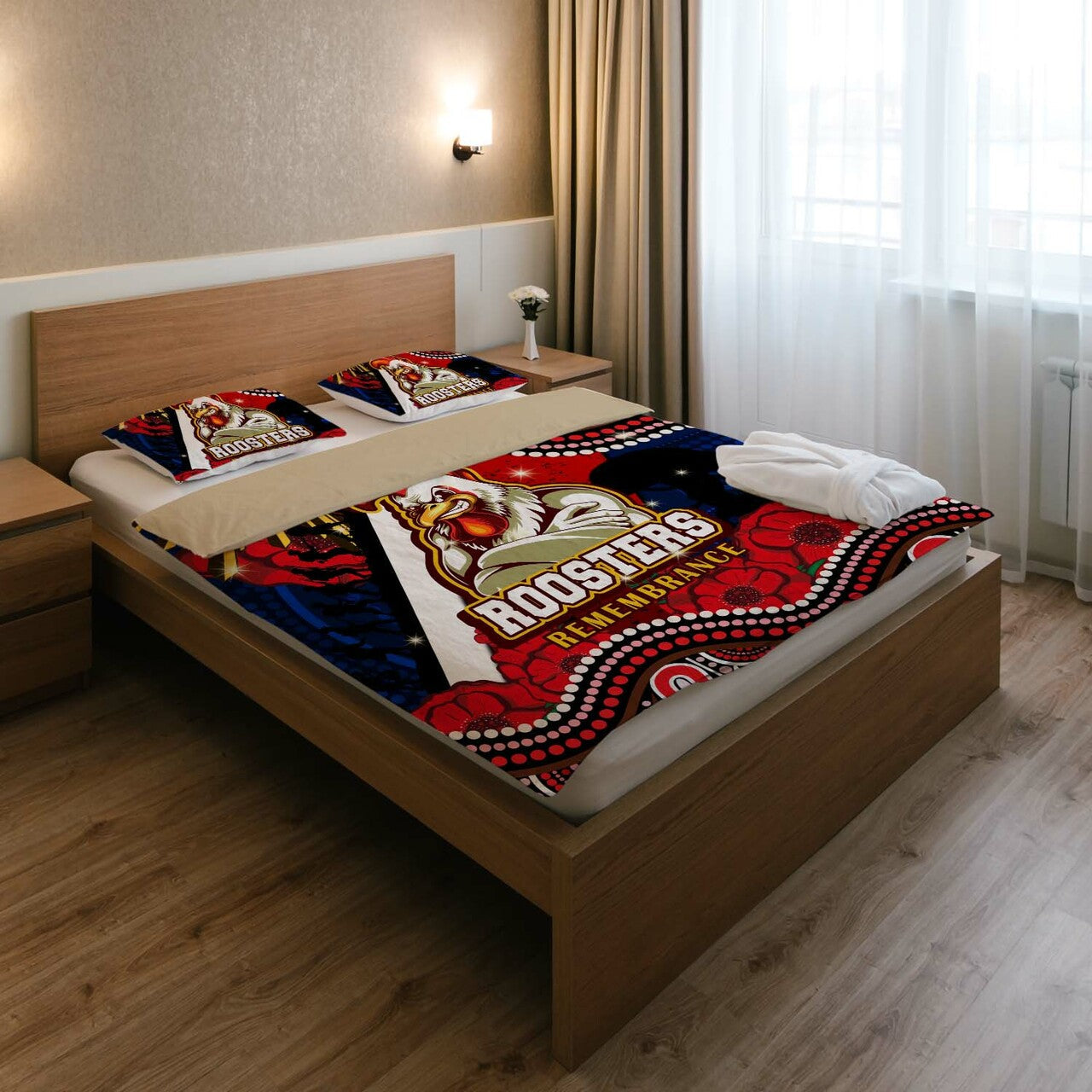 roosters-rugby-anzac-aboriginal-bedding-set-sydney-roosters-with-remembrance-day-poppy-flower-bedding-set