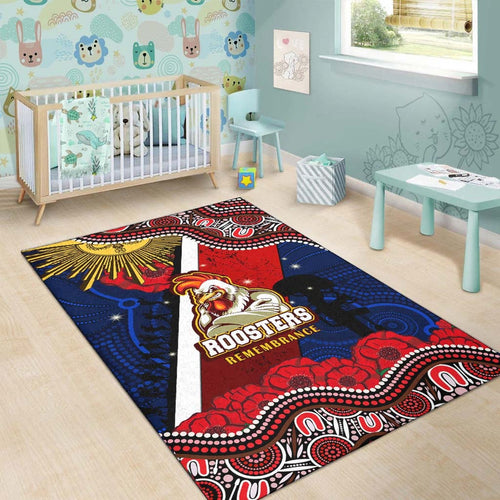 roosters-rugby-anzac-aboriginal-area-rug-sydney-roosters-with-remembrance-day-poppy-flower-area-rug