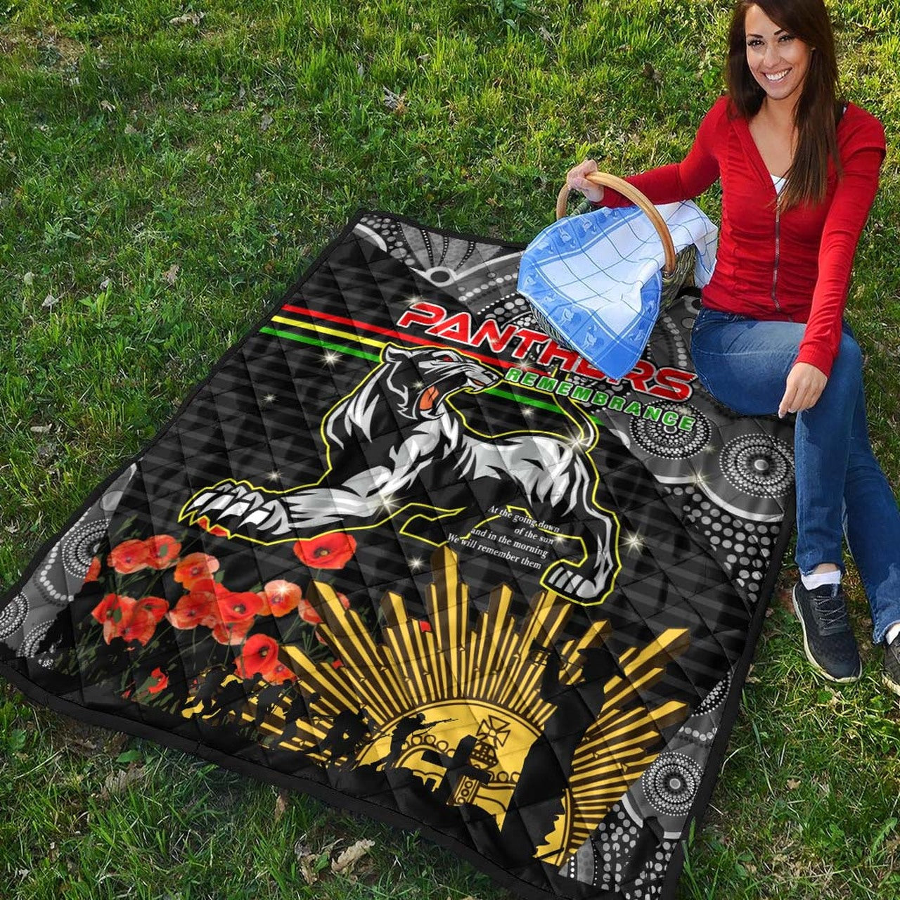 panthers-rugby-anzac-aboriginal-quilt-custom-penrith-panthers-with-poppy-flower-art-quilt