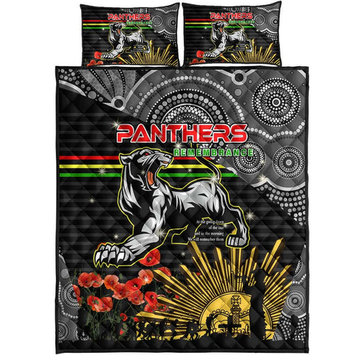 panthers-rugby-anzac-aboriginal-quilt-bed-set-penrith-panthers-with-poppy-flower-art-quilt-bed-set