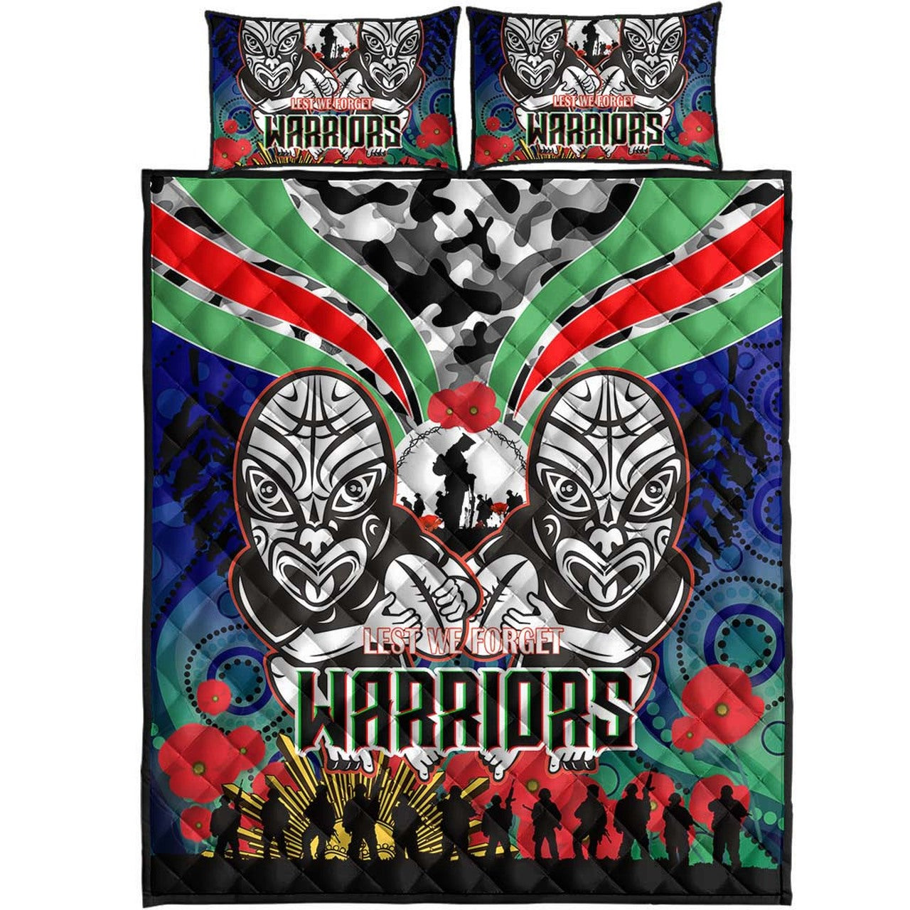 warrior-rugby-anzac-aboriginal-quilt-bed-set-new-zealand-warriors-anzac-day-with-maori-mask-quilt-bed-set