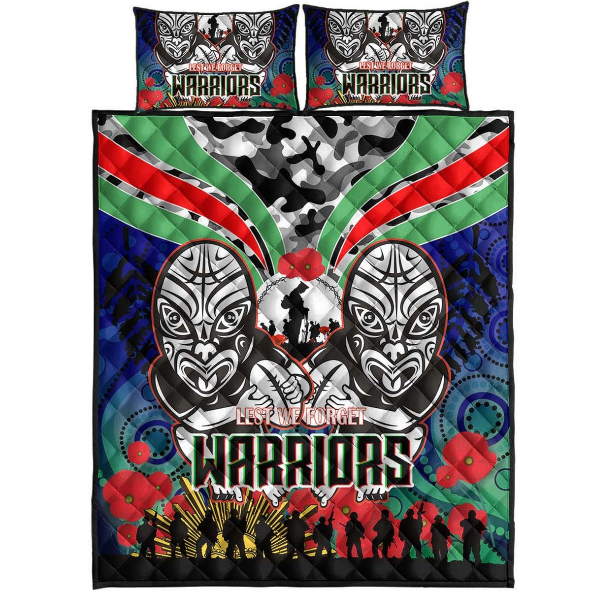 warrior-rugby-anzac-aboriginal-quilt-bed-set-new-zealand-warriors-anzac-day-with-maori-mask-quilt-bed-set