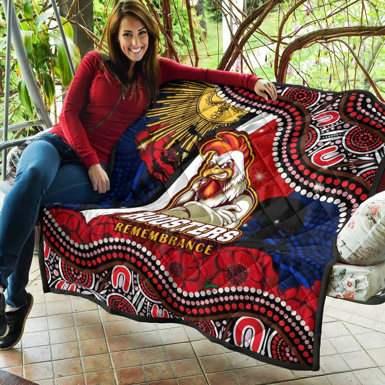 roosters-rugby-anzac-aboriginal-quilt-sydney-roosters-with-remembrance-day-poppy-flower-quilt