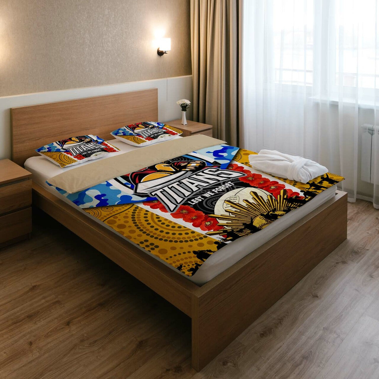 titans-rugby-anzac-aboriginal-bedding-set-titans-with-poppy-watercolor-flower-bedding-set